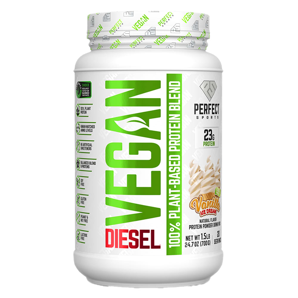 Perfect Sports-Vegan Diesel-100% Plant-Based Protein Blend-Vanilla Ice Cream-1.5 lb (700 g)