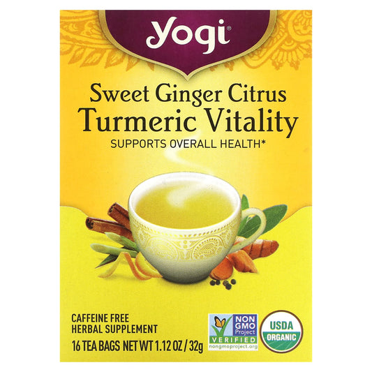 Yogi Tea-Sweet Ginger Citrus Turmeric Vitality-Caffeine Free-16 Tea Bags-1.12 oz (32 g)