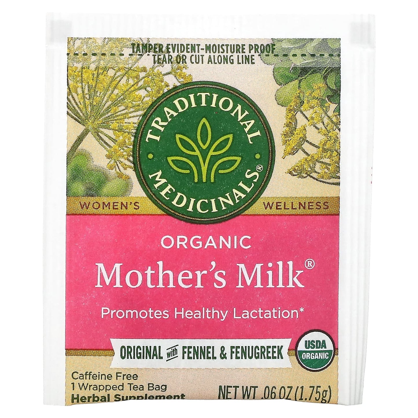 Traditional Medicinals, Organic Mother's Milk, Original with Fennel & Fenugreek, Caffeine Free, 32 Wrapped Tea Bags, 0.06 oz (1.75 g) Each