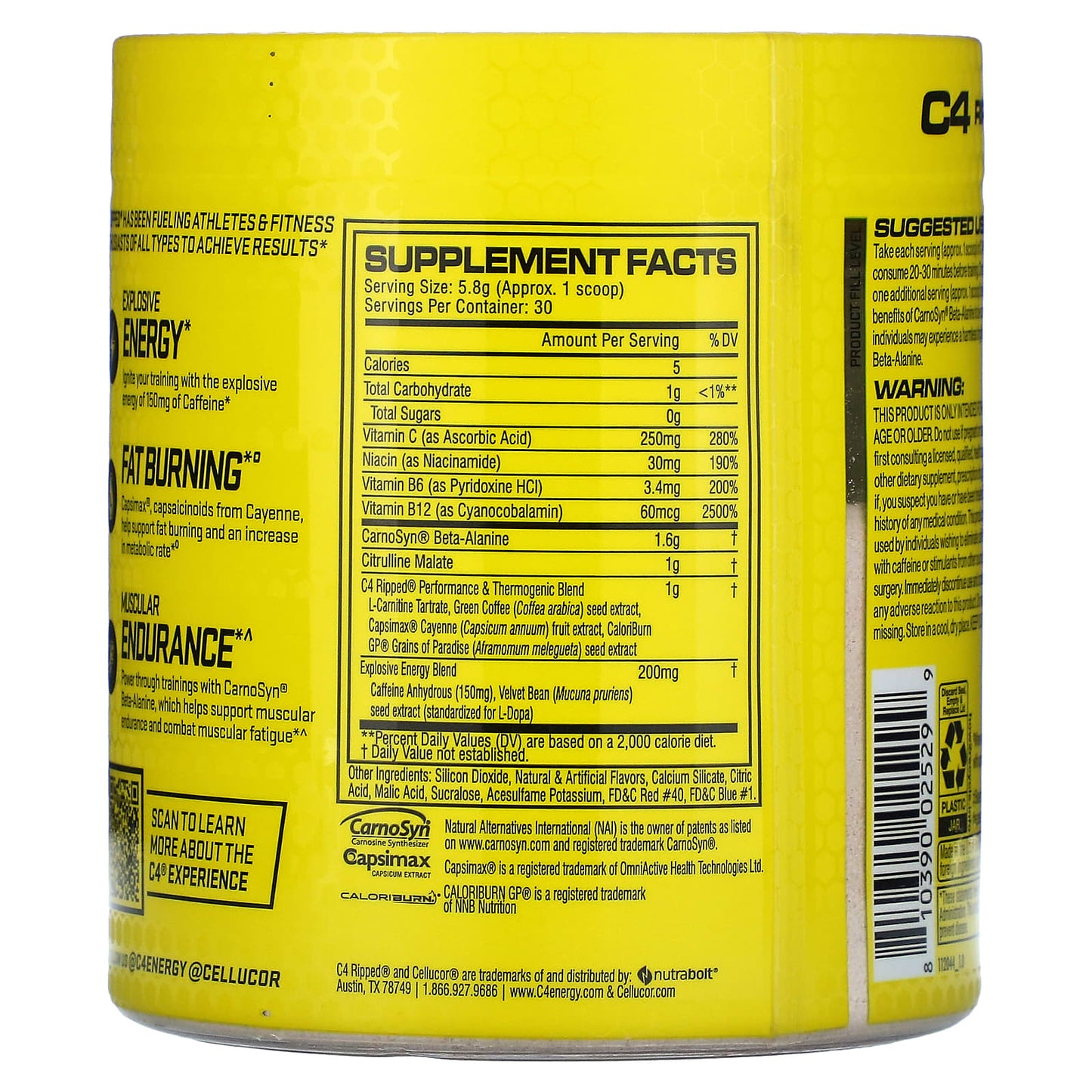 Cellucor, C4 Ripped, Pre-Workout, Raspberry Lemonade, 6.1 oz (174 g)