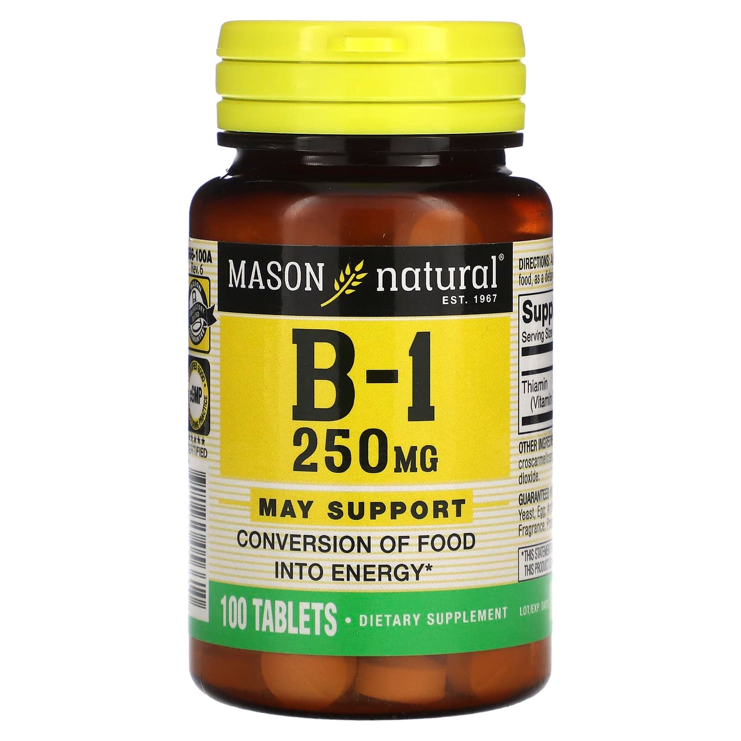 Mason Natural-Vitamin B-1-250 mg-100 Tablets