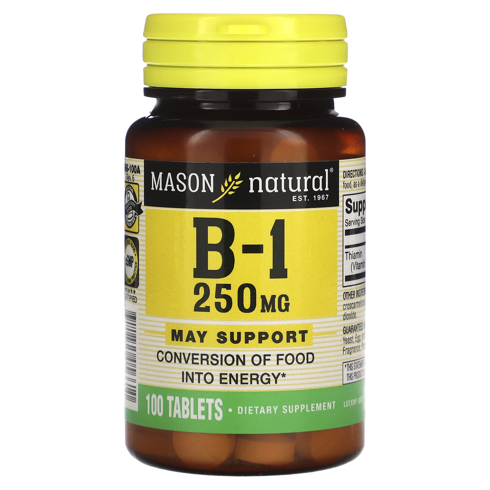 Mason Natural-Vitamin B-1-250 mg-100 Tablets