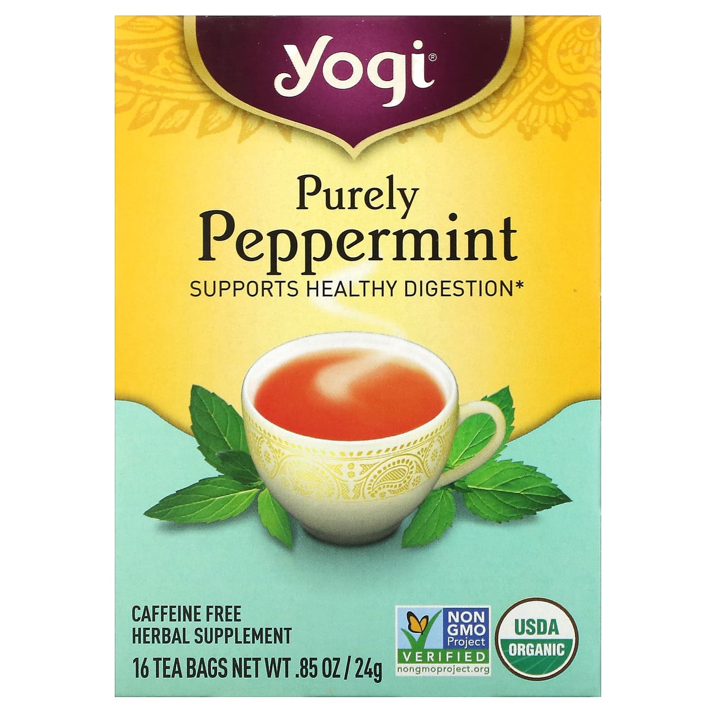 Yogi Tea-Purely Peppermint-Caffeine Free-16 Tea Bags-0.85 oz (24 g)