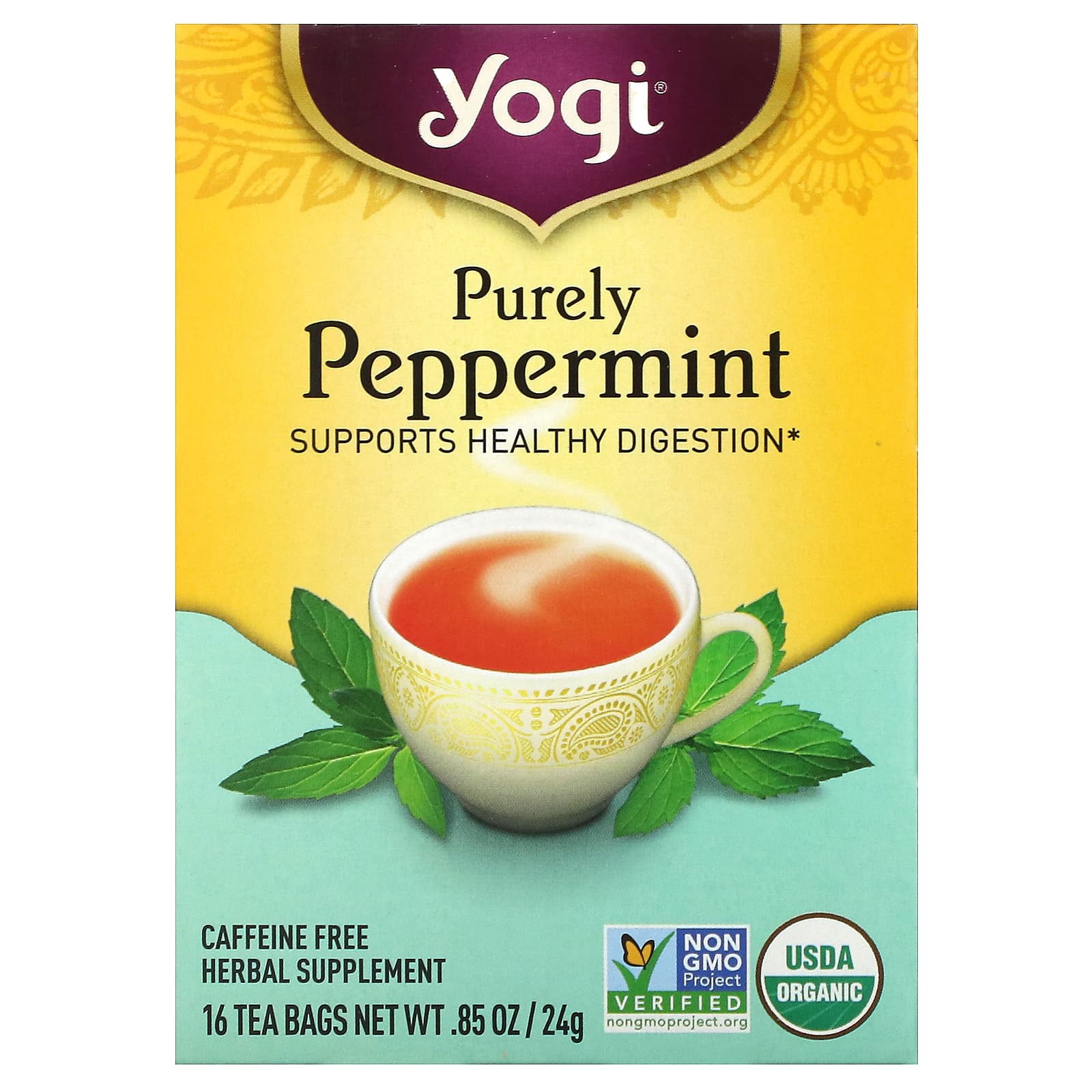 Yogi Tea-Purely Peppermint-Caffeine Free-16 Tea Bags-0.85 oz (24 g)