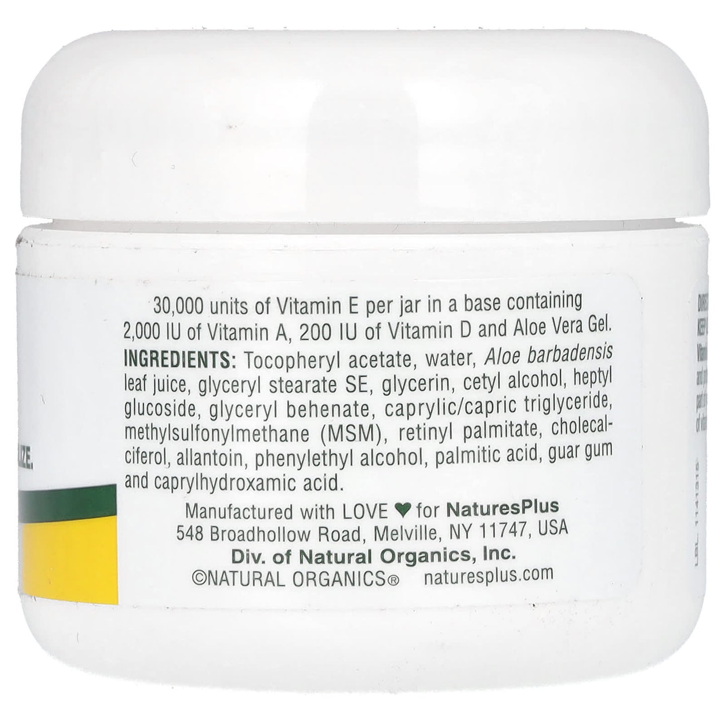 NaturesPlus, Vitamin E Cream With MSM, 30,000 IU, 2.2 oz (63 g)