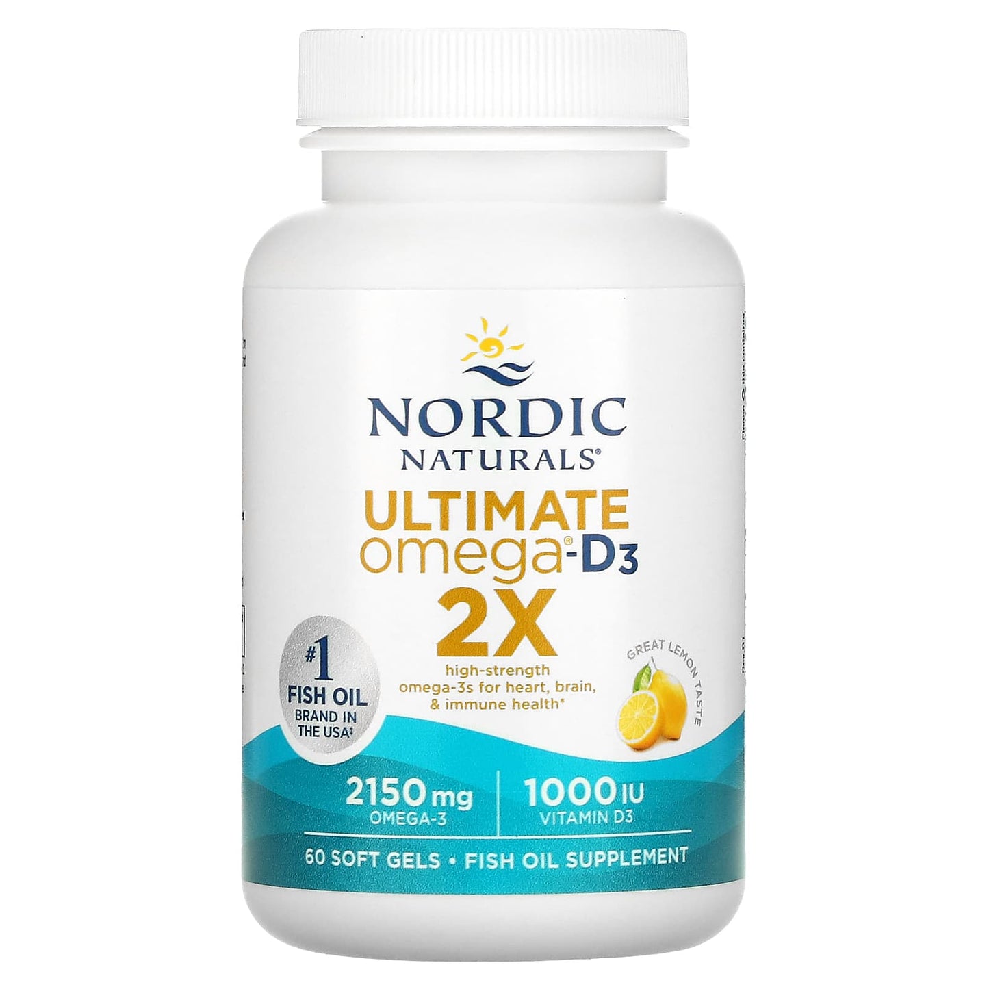 Nordic Naturals, Ultimate Omega 2X with Vitamin D3, Lemon, 60 Softgels