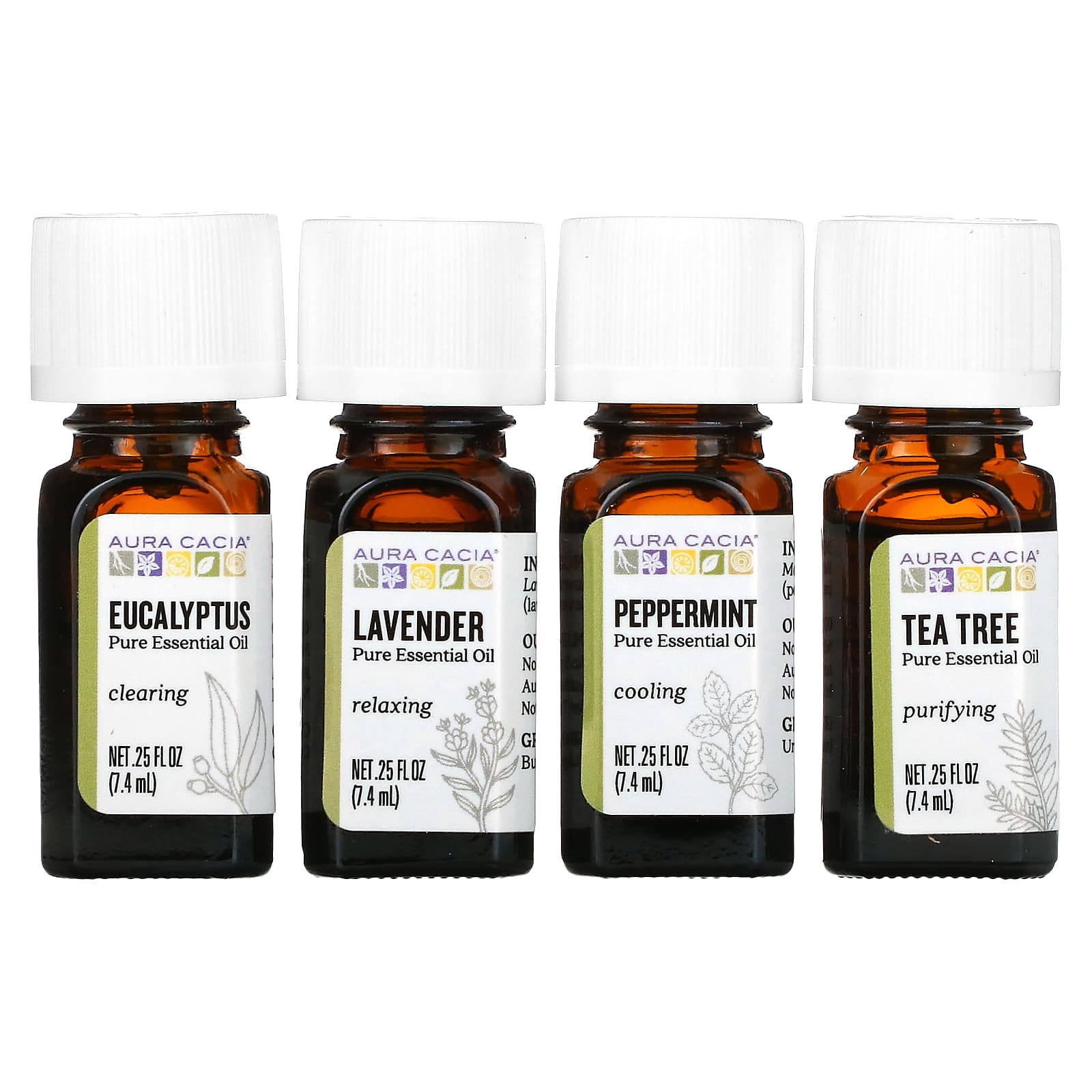 Aura Cacia-Discover Kit-Pure Essential Oils-4 Bottles-0.25 fl oz (7.4 ml) Each