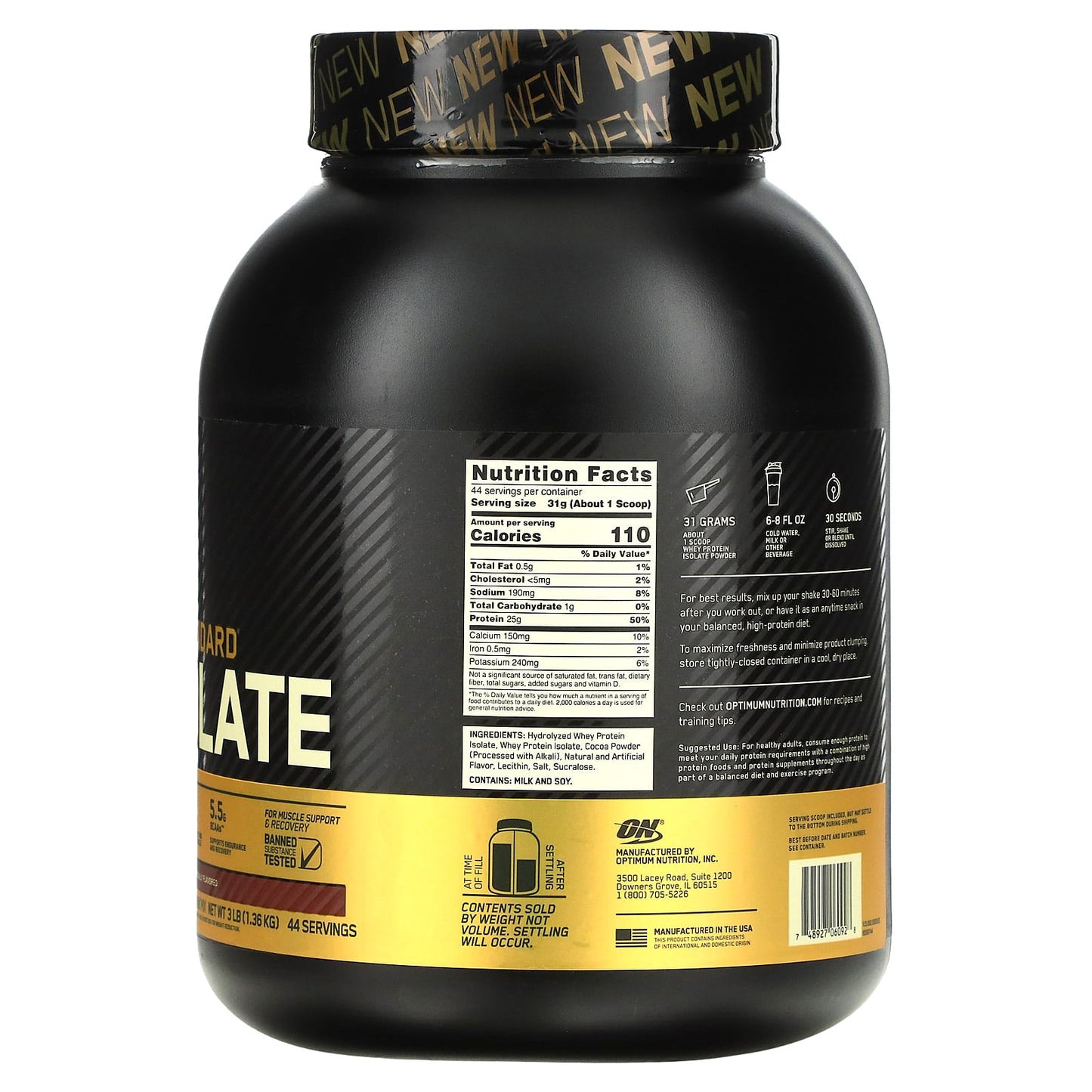 Optimum Nutrition, Gold Standard 100% Isolate, Chocolate Bliss, 3 lb (1.36 kg)