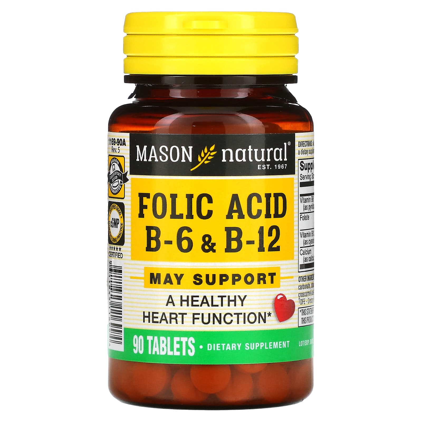 Mason Natural-Folic Acid B6 & B12-90 Tablets