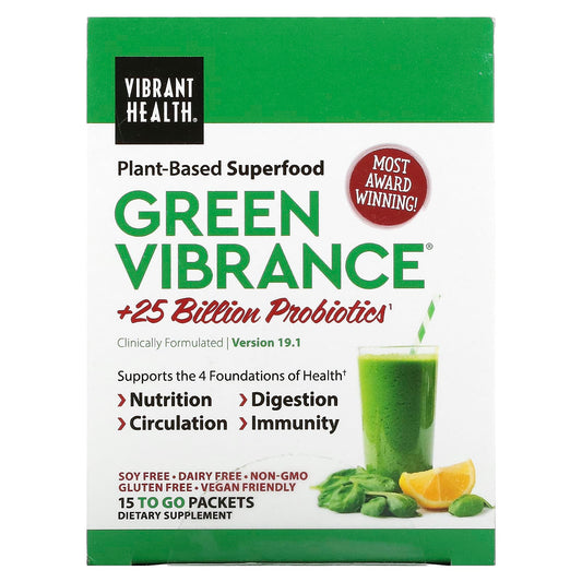 Vibrant Health-Green Vibrance +25 Billion Probiotics-Version 19.1-15 Packets-5.96 oz (168.9 g)