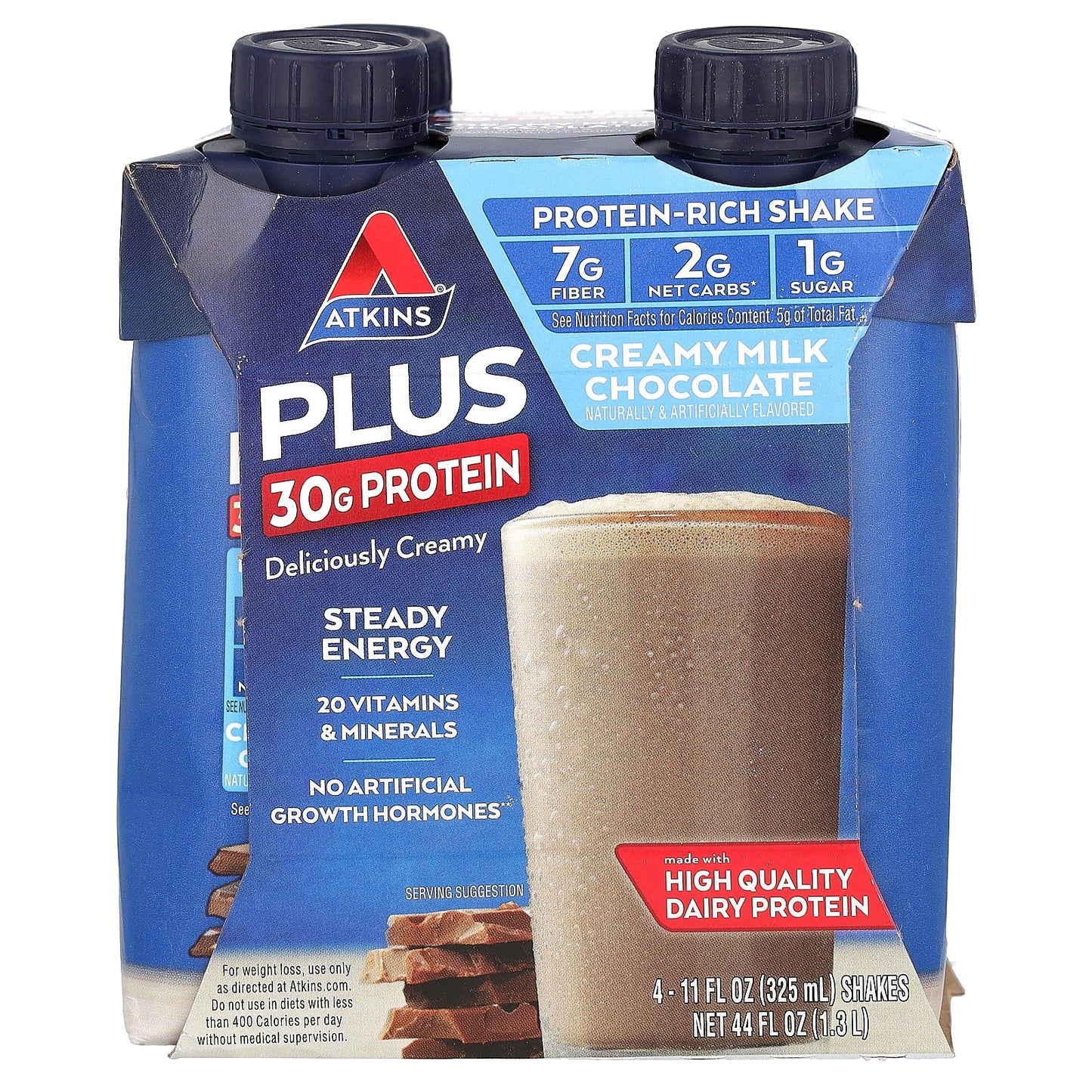 Atkins-Plus Protein-Rich Shake-Creamy Milk Chocolate-4 Shakes-11 fl oz (325 ml) Each