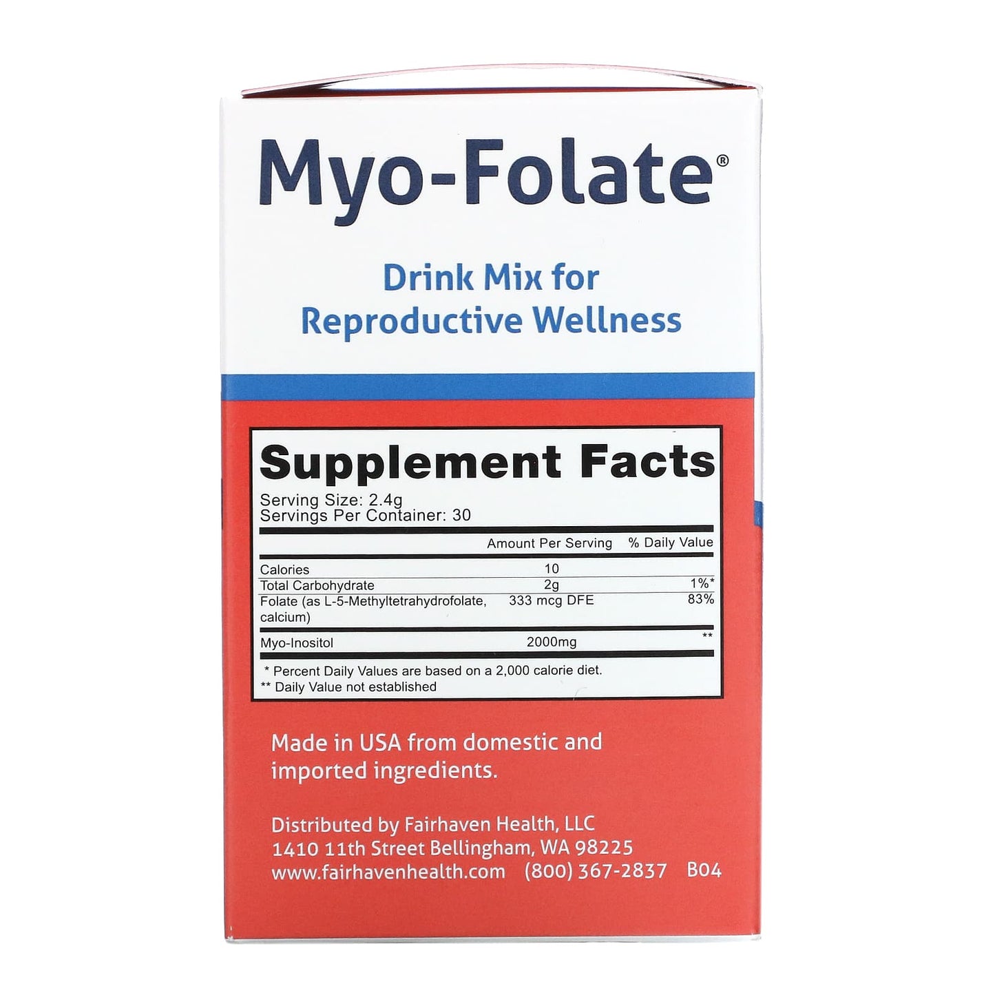 Fairhaven Health, Myo-Folate, Drink Mix for Reproductive Wellness, Unflavored, 30 Packets, 2.4 g Each