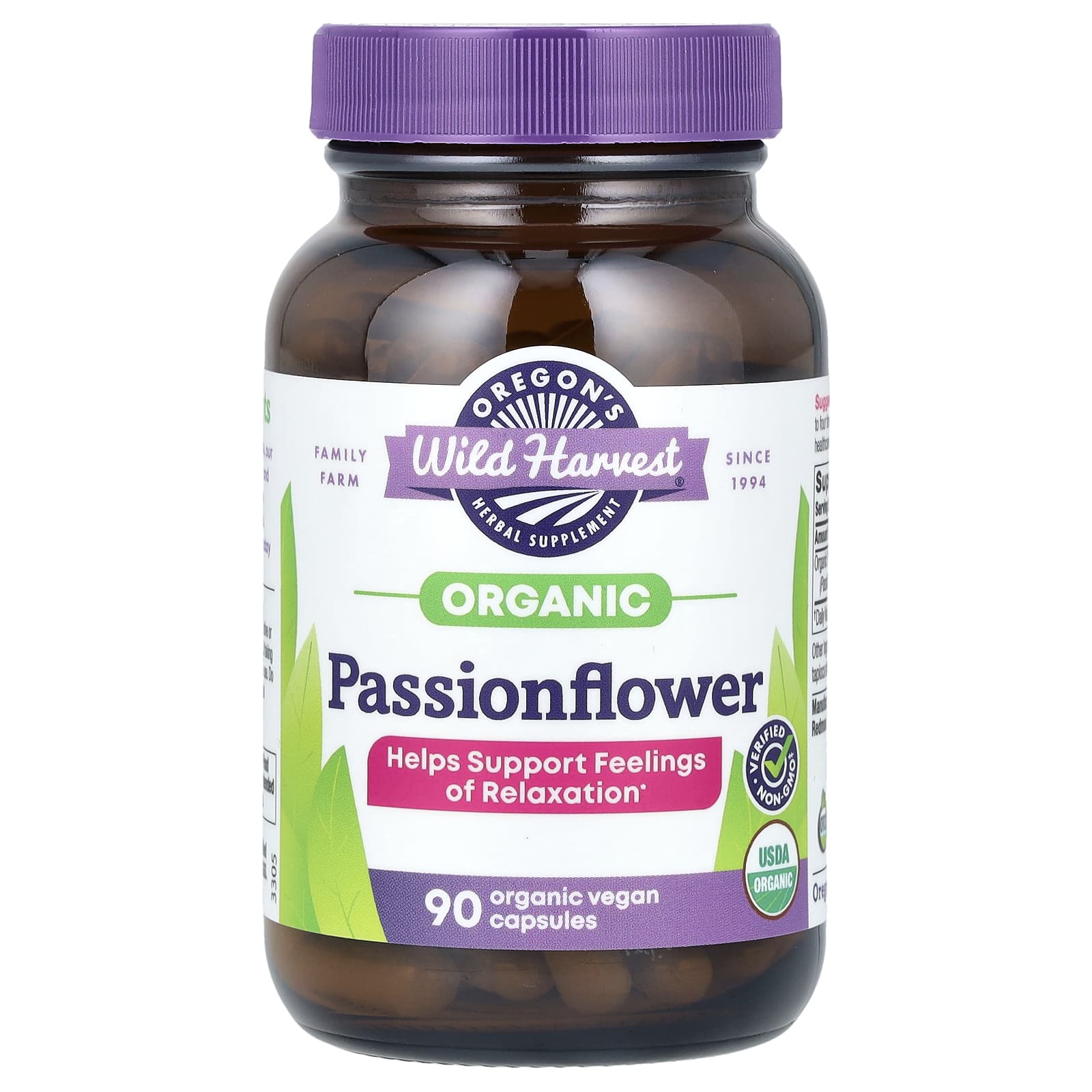 Oregon's Wild Harvest-Organic Passionflower-90 Organic Vegan Capsules