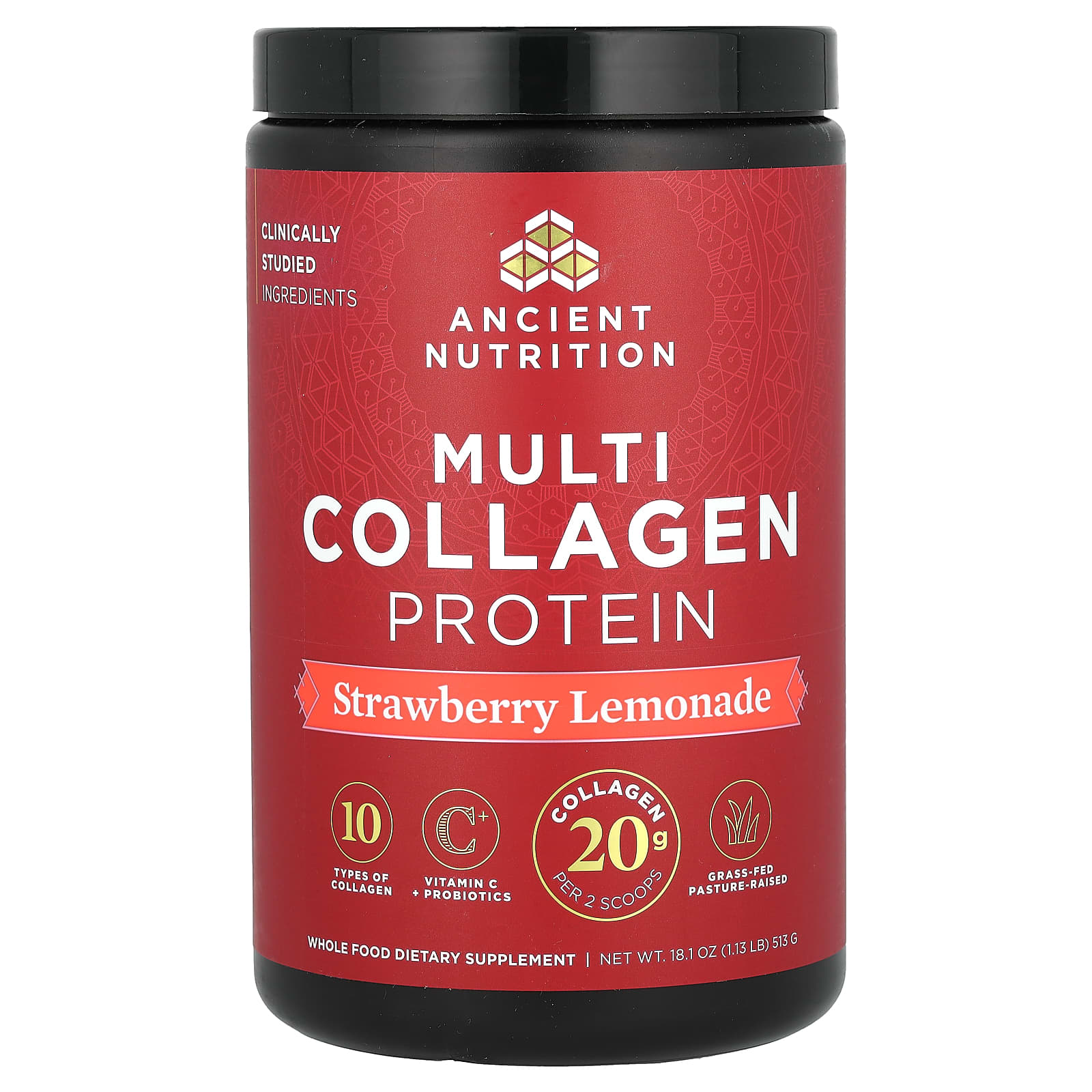 Ancient Nutrition-Multi Collagen Protein-Strawberry Lemonade-1.13 lbs (513 g)