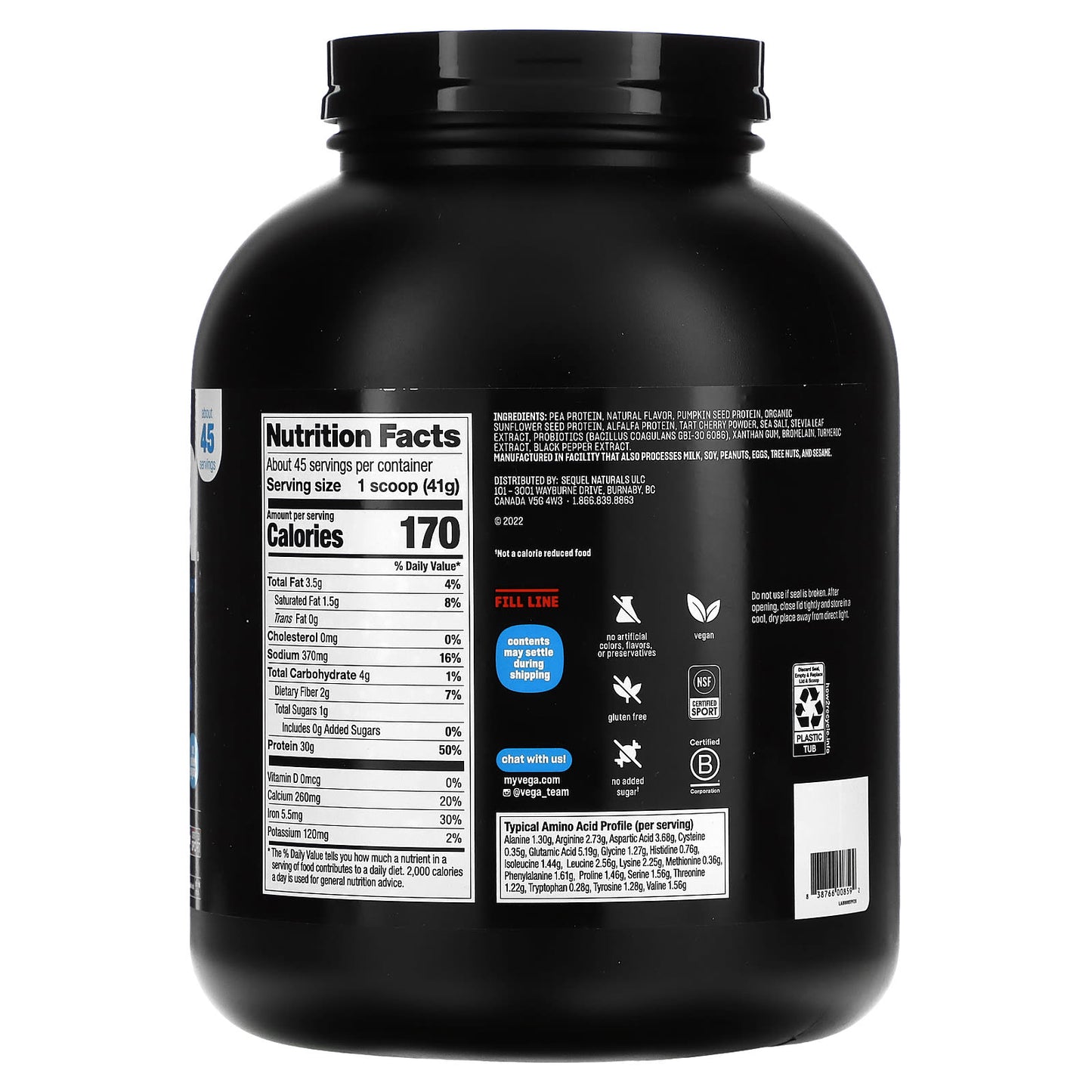 Vega, Sport, Plant-Based Premium Protein Powder, Vanilla, 4 lb 1.8 oz (1.86 kg)