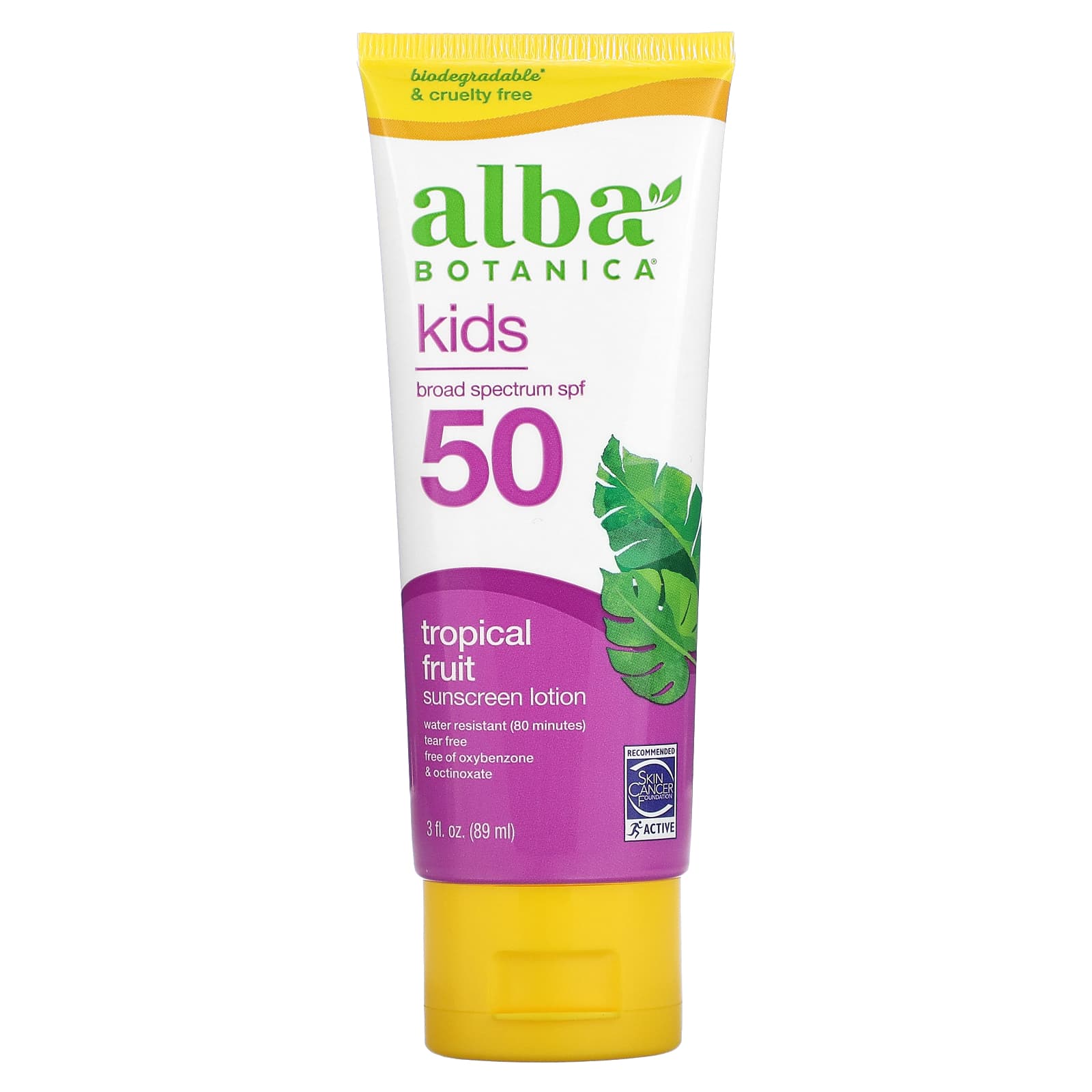 Alba Botanica-Kids Sunscreen Lotion-SPF 50-Tropical Fruit-3 fl oz (89 ml)