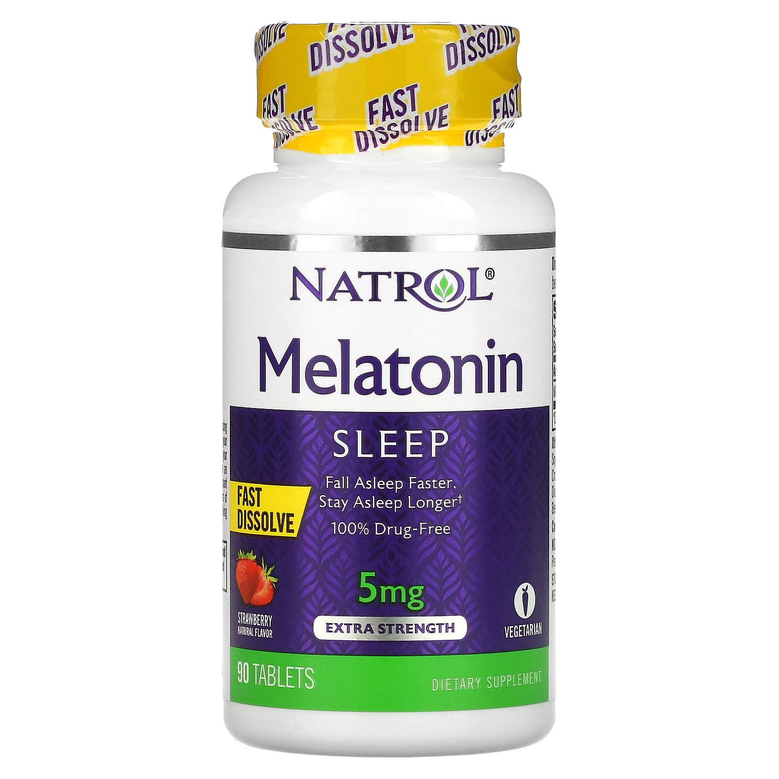 Natrol-Melatonin-Fast Dissolve-Extra Strength-Strawberry-5 mg-90 Tablets