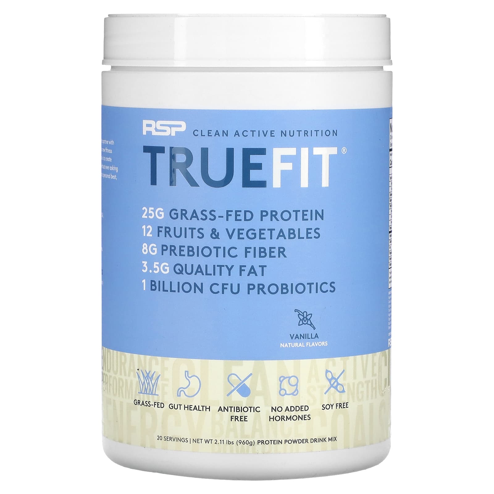 RSP Nutrition-TrueFit-Grass-Fed Whey Protein Shake-Vanilla-2.11 lbs (960 g)