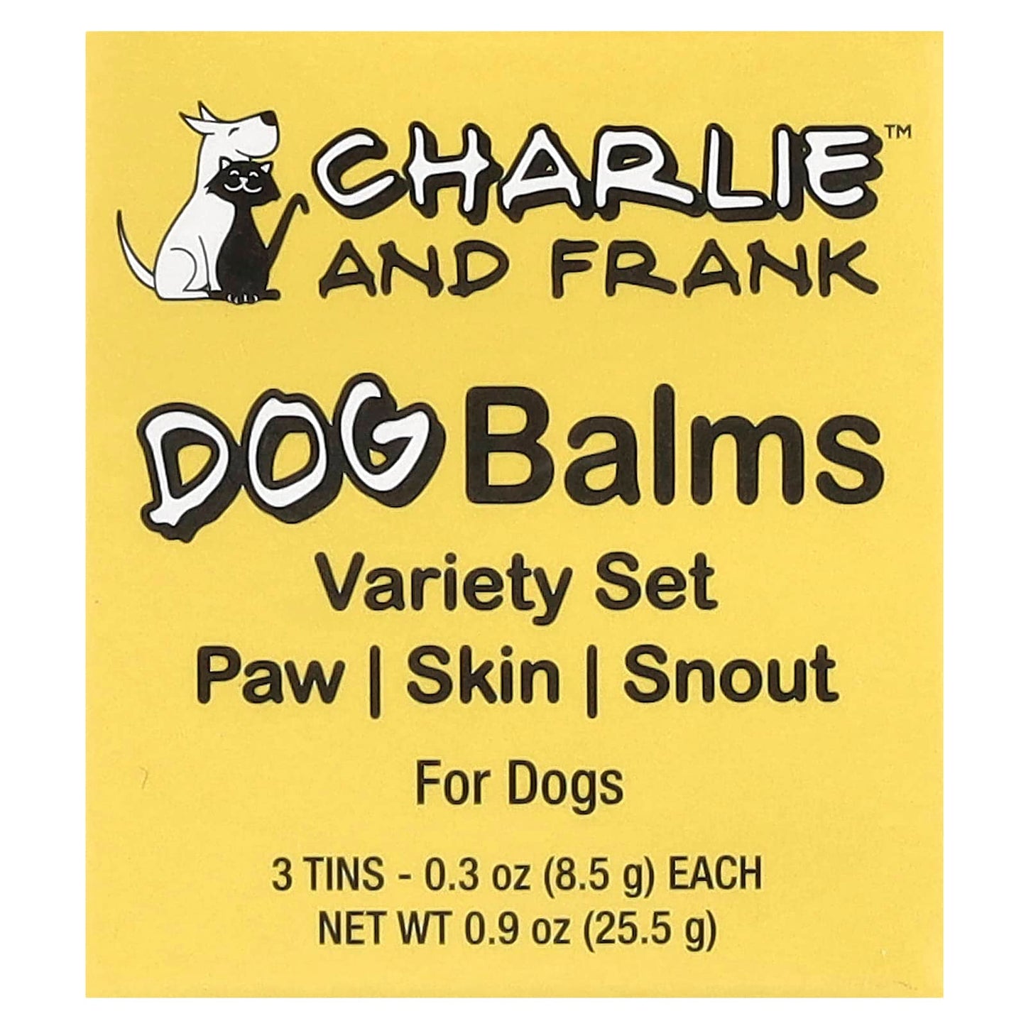 Charlie and Frank, Dog Balm Variety Set: Paw, Skin, Snout, 3 Tins, 0.3 oz (8.5 g) Each