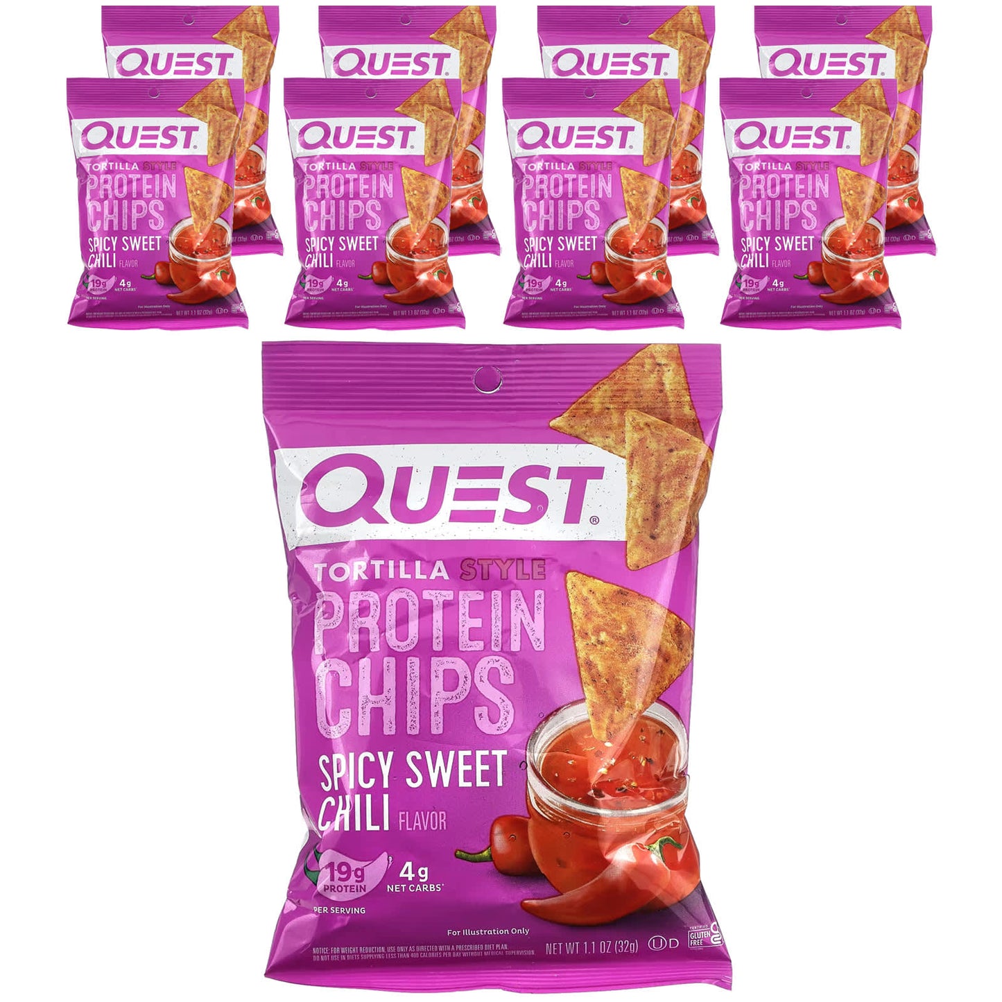 Quest Nutrition-Tortilla Style Protein Chips-Spicy Sweet Chili-8 Bags-1.1 oz (32 g) Each Bag