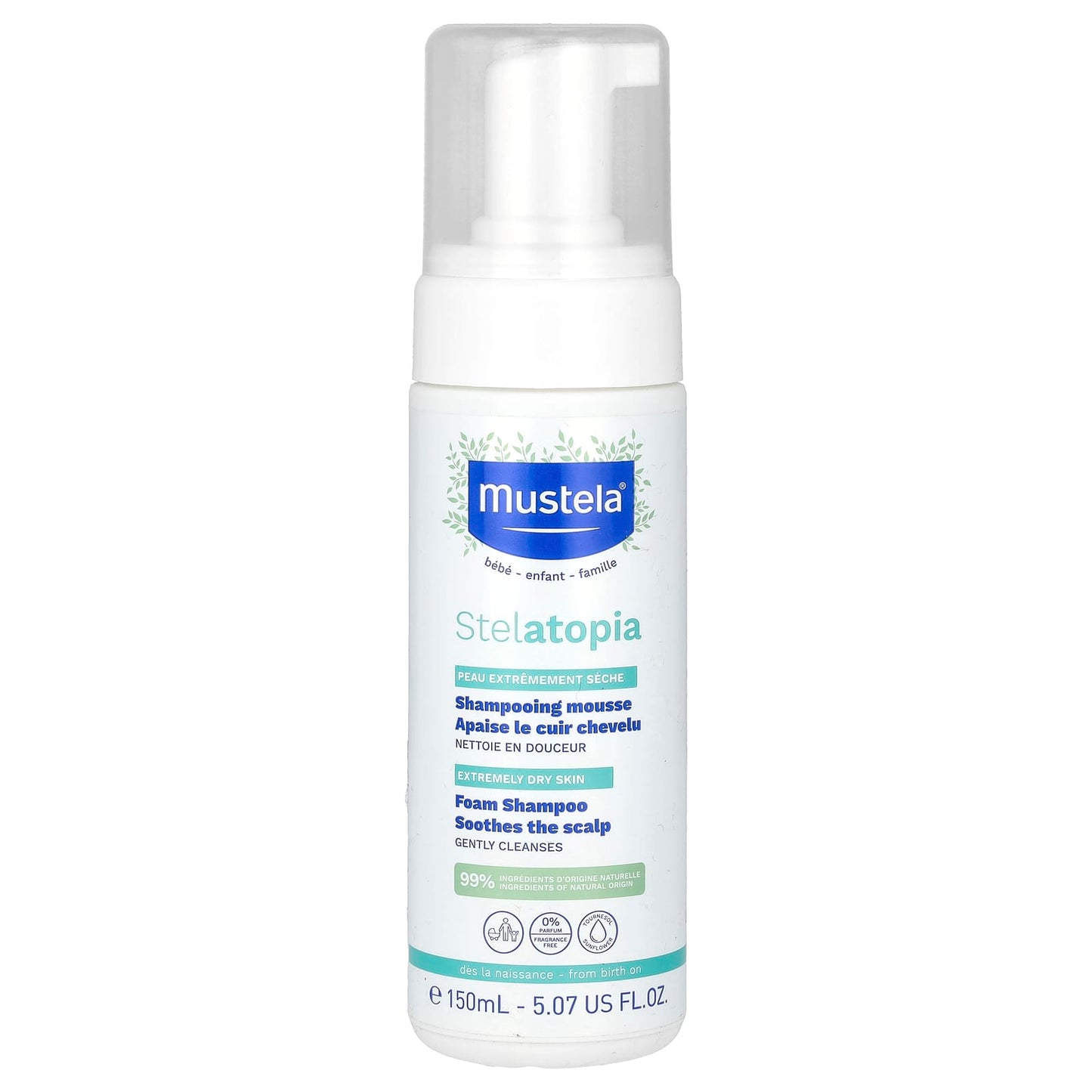 Mustela-Stelatopia Foam Shampoo-Extremly Dry Skin-Fragrance Free-5.07 fl oz (150 ml)