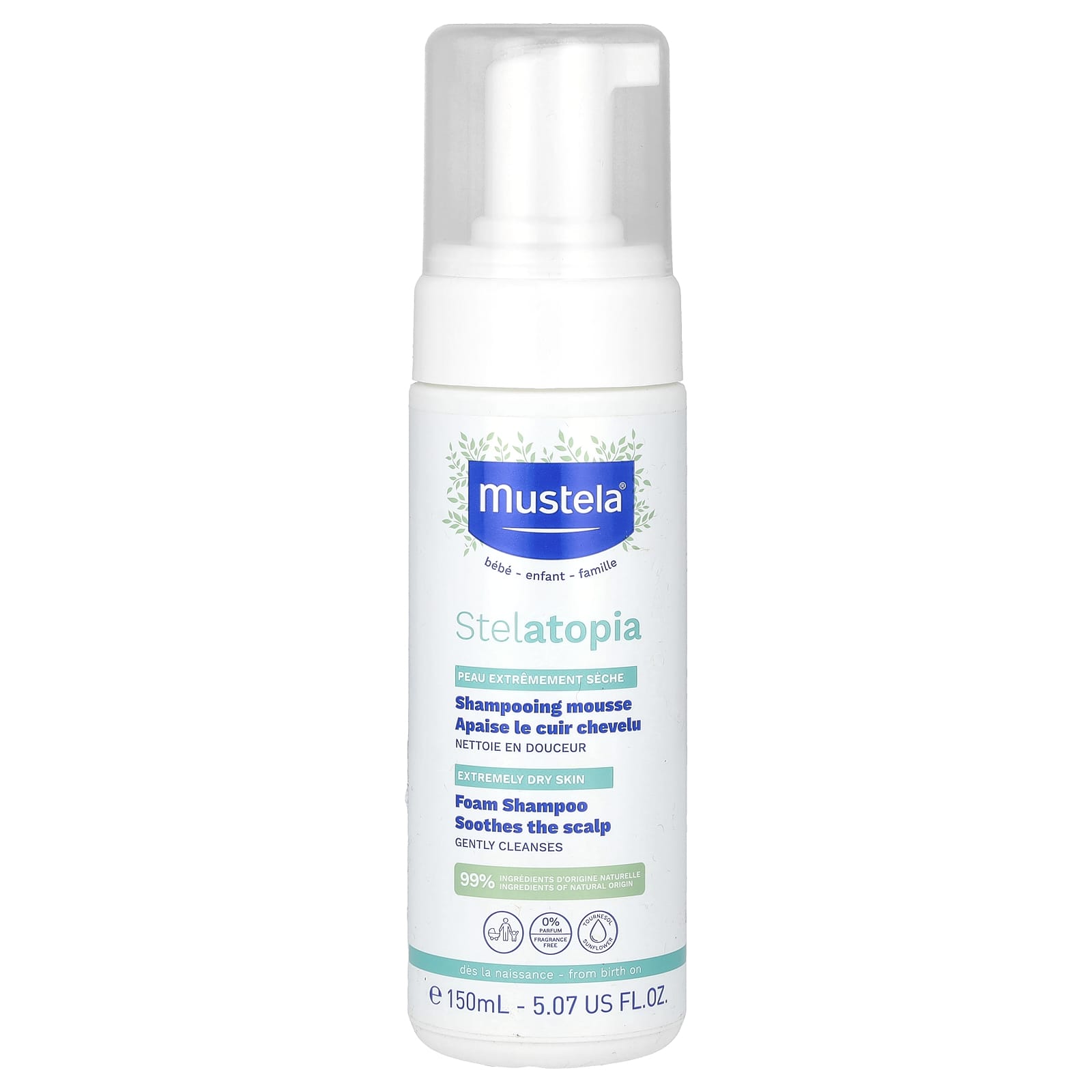 Mustela-Stelatopia Foam Shampoo-Extremly Dry Skin-Fragrance Free-5.07 fl oz (150 ml)