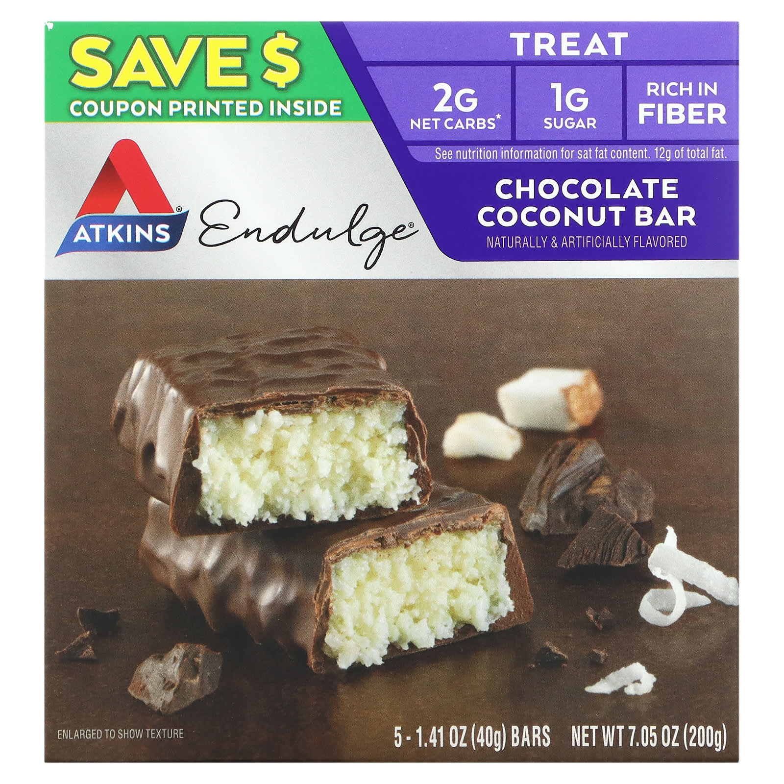 Atkins-Endulge-Chocolate Coconut Bar-5 Bars-1.41 oz (40 g) Each