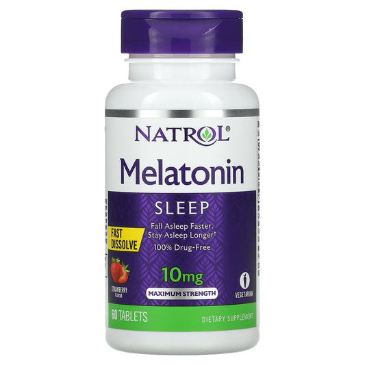 Natrol-Melatonin-Fast Dissolve-Maximum Strength-Strawberry-10 mg-60 Tablets