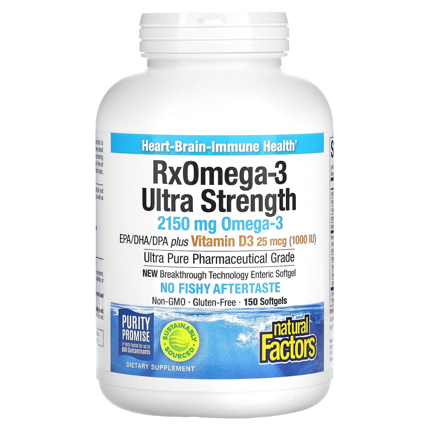 Natural Factors, RxOmega-3 with Vitamin D3, Ultra Strength, 2,150 mg, 150 Softgels (1,075 mg per Softgel)