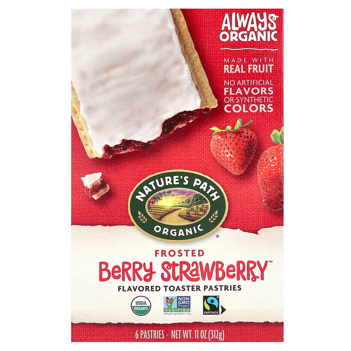 Nature's Path-Organic Flavored Toaster Pastries-Frosted Berry Strawberry-6 Pastries-11 oz (312 g)