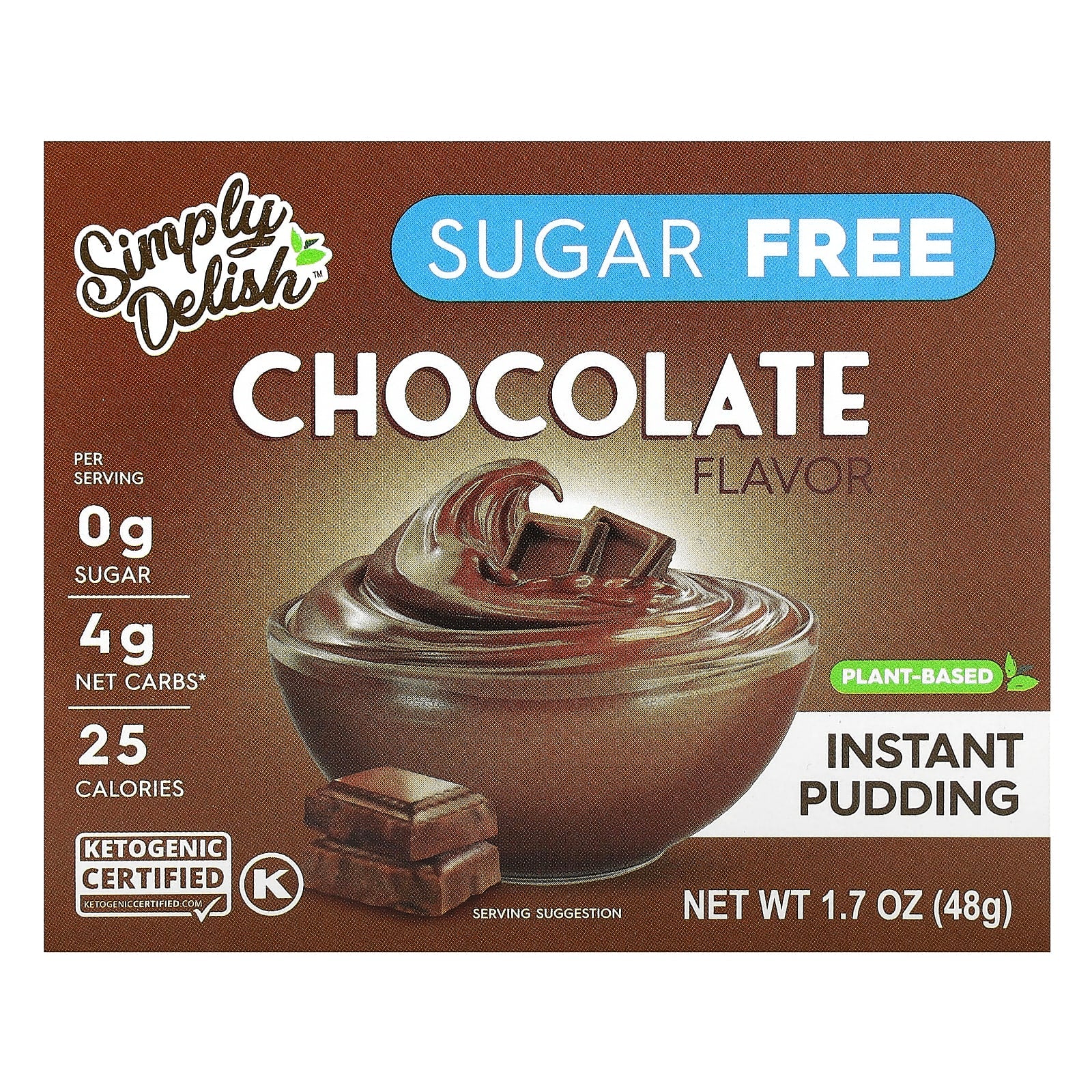 Natural Simply Delish-Plant-Based Instant Pudding-Chocolate-Sugar Free-1.7 oz (48 g)