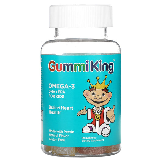 GummiKing-Omega-3 DHA + EPA for Kids-Strawberry-Orange and Lemon-60 Gummies