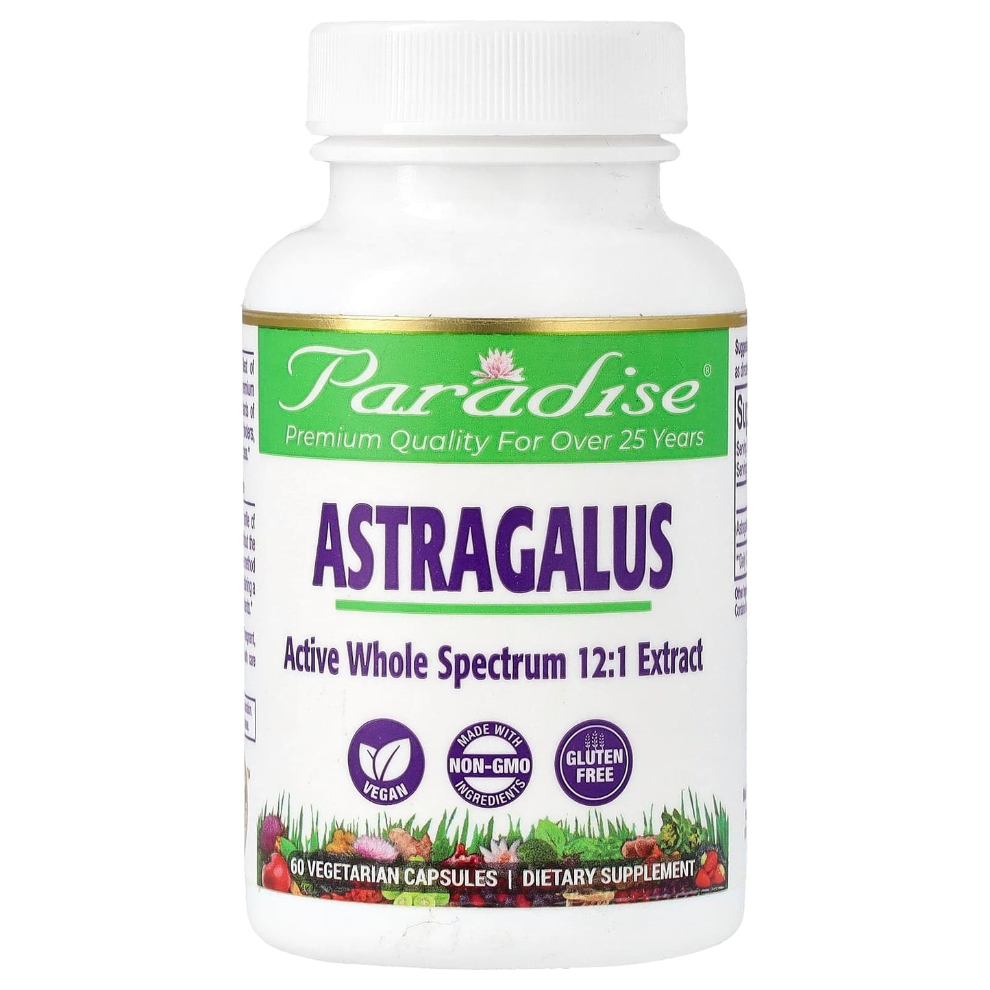 Paradise Herbs-Astragalus-60 Vegetarian Capsules