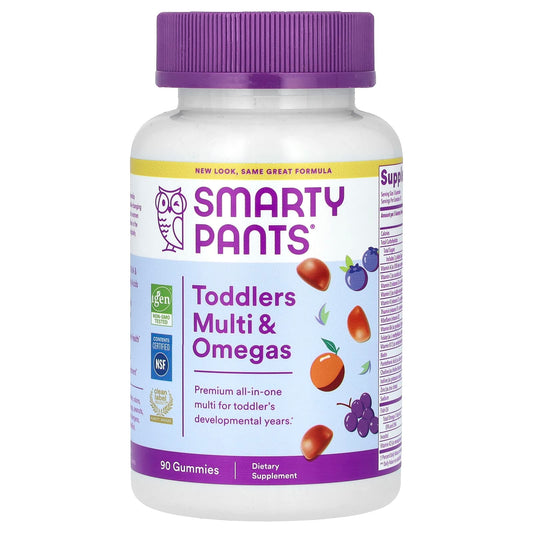 SmartyPants-Toddlers-Multi & Omegas Gummies-Grape-Orange-and Blueberry-90 Gummies