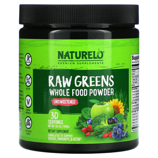 NATURELO-Raw Greens-Whole Food Powder-Unsweetened-8.5 oz (240 g)