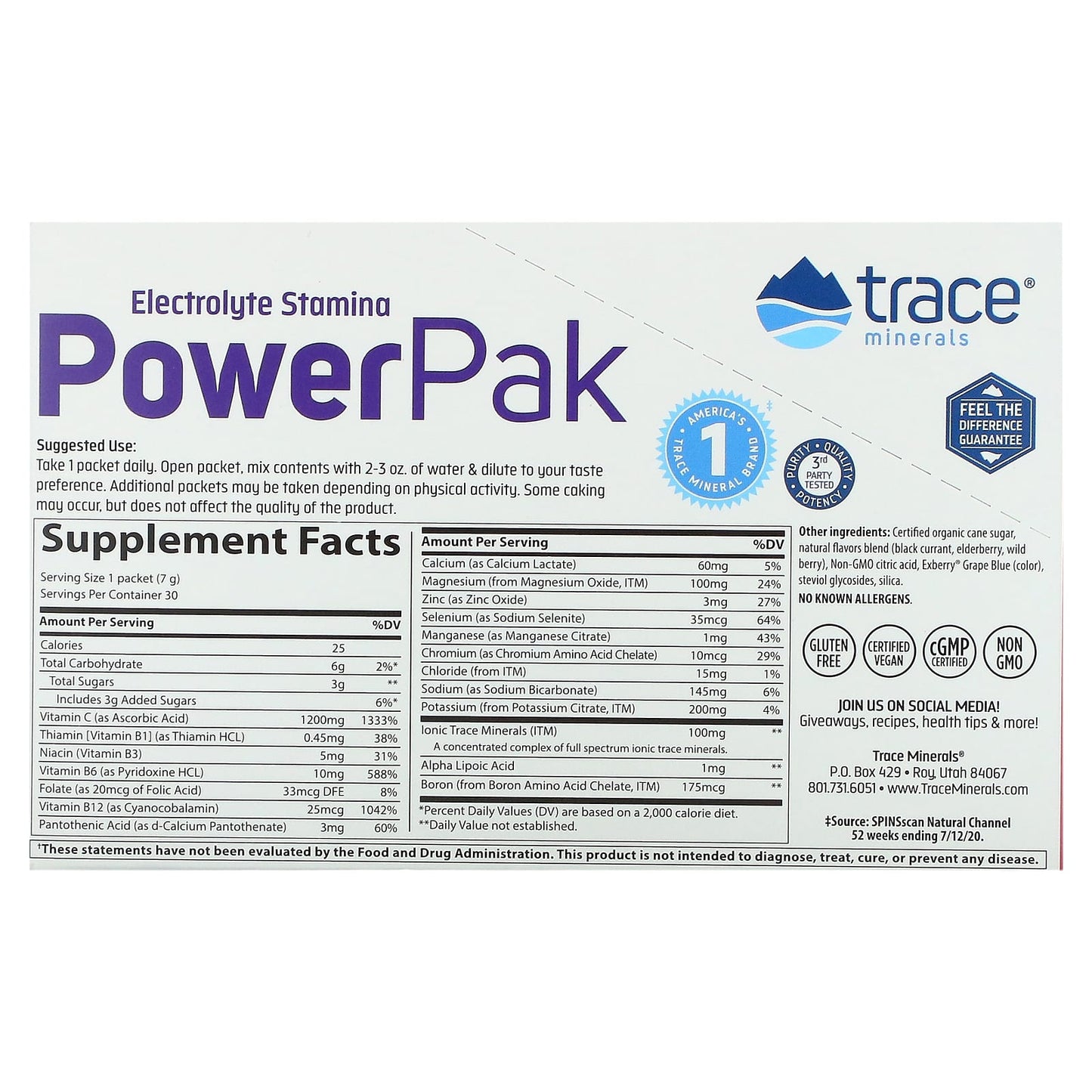 Trace Minerals ®, Electrolyte Stamina PowerPak, Mixed Berry, 30 Packets, 0.25 oz (7 g) Each