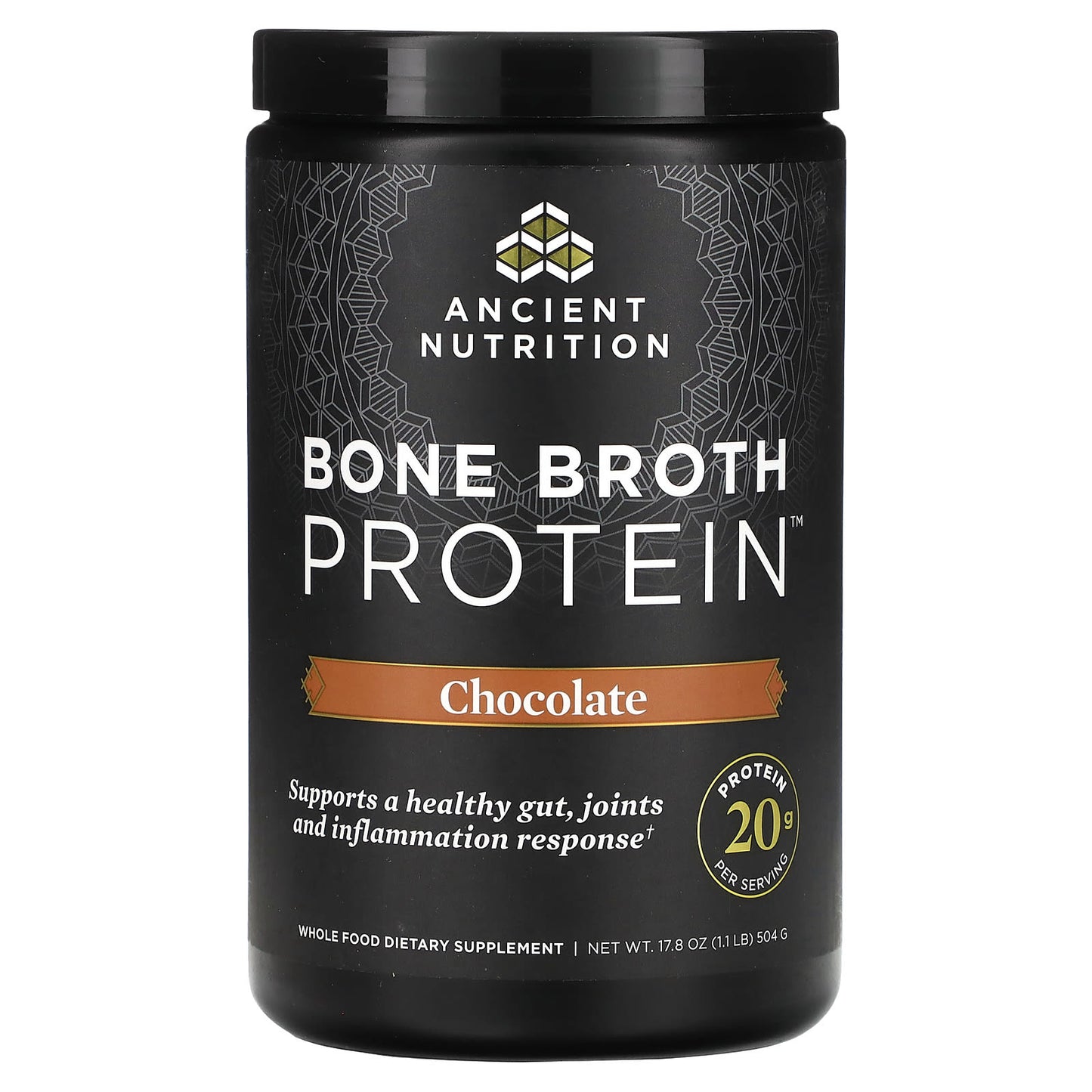 Ancient Nutrition-Bone Broth Protein-Chocolate-1.1 lb (504 g)