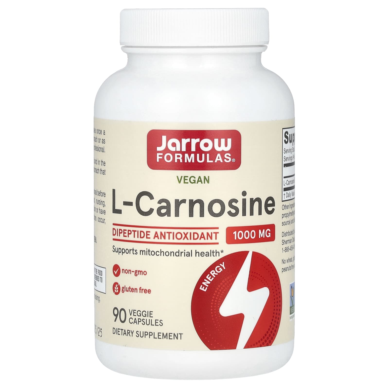 Jarrow Formulas-L-Carnosine-1,000 mg-90 Veggie Capsules (500 mg per Capsule)