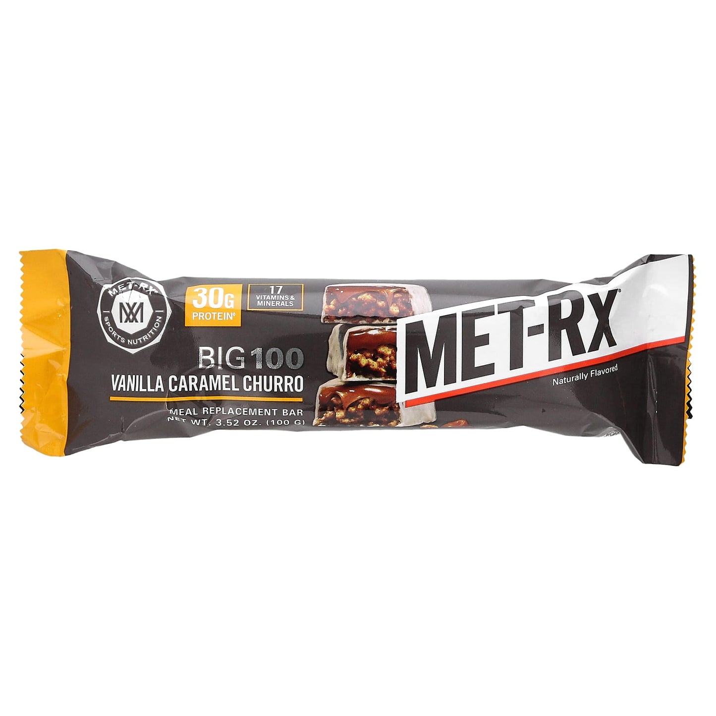 MET-Rx, Big 100, Meal Replacement Bar, Vanilla Caramel Churro, 9 Bars, 3.52 oz (100 g) Each