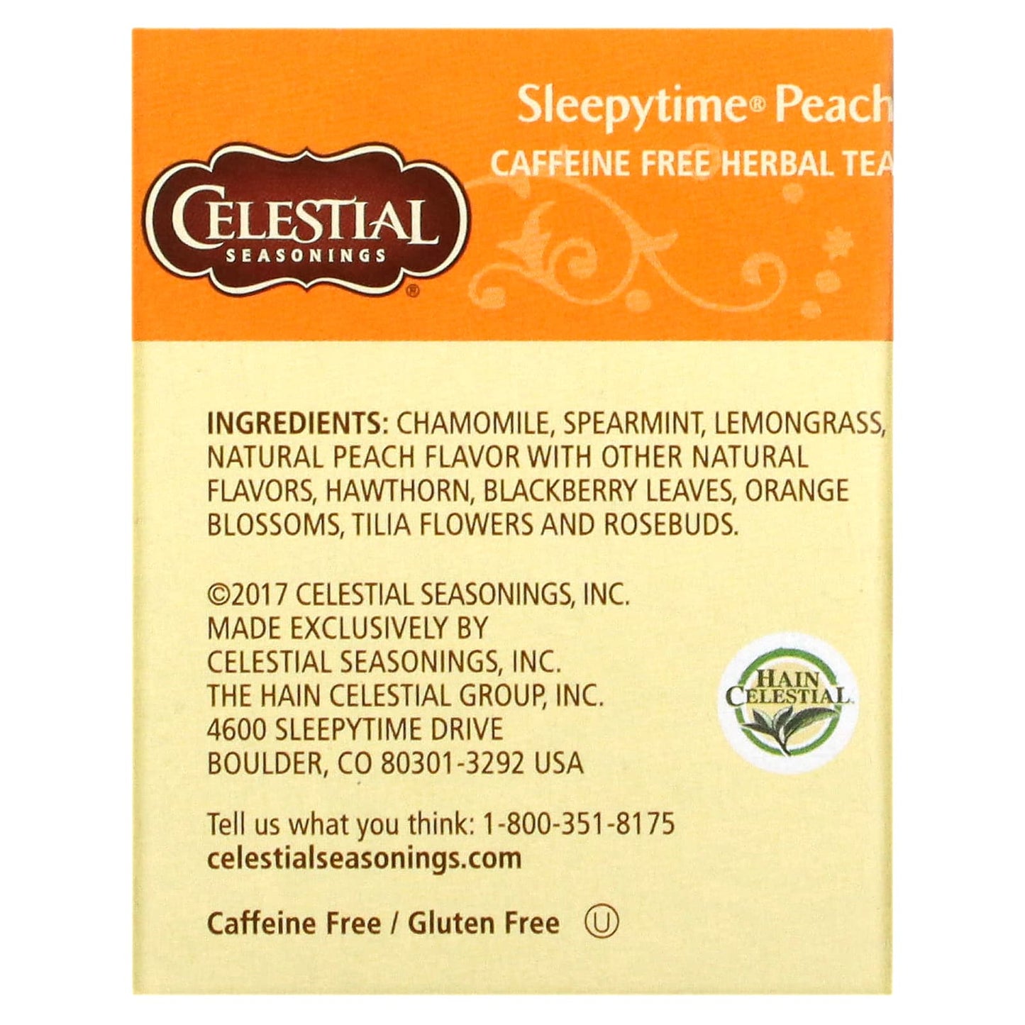 Celestial Seasonings, Herbal Tea, Sleepytime Peach, Caffeine Free, 20 Tea Bags, 1.1 oz (30 g)