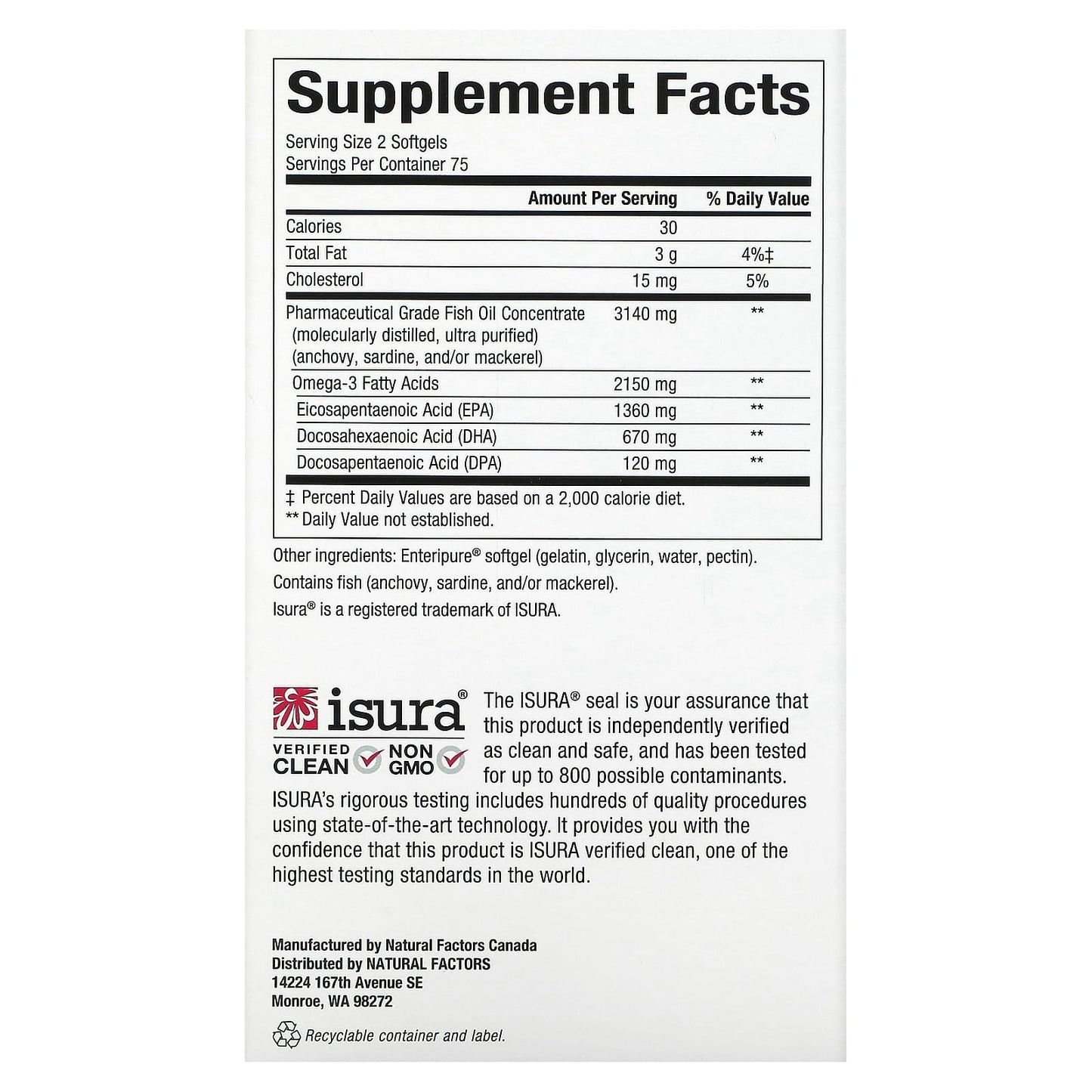 Natural Factors, RxOmega-3 Ultra Strength, 2,150 mg, 150 Softgels (1,075 mg per Softgel)