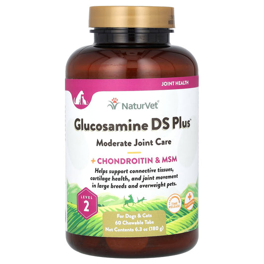 NaturVet-Glucosamine DS Plus-Moderate Joint Care + Chondroitin & MSM-For Dogs & Cats-Level 2-60 Chewable Tabs-6.3 oz (180 g)