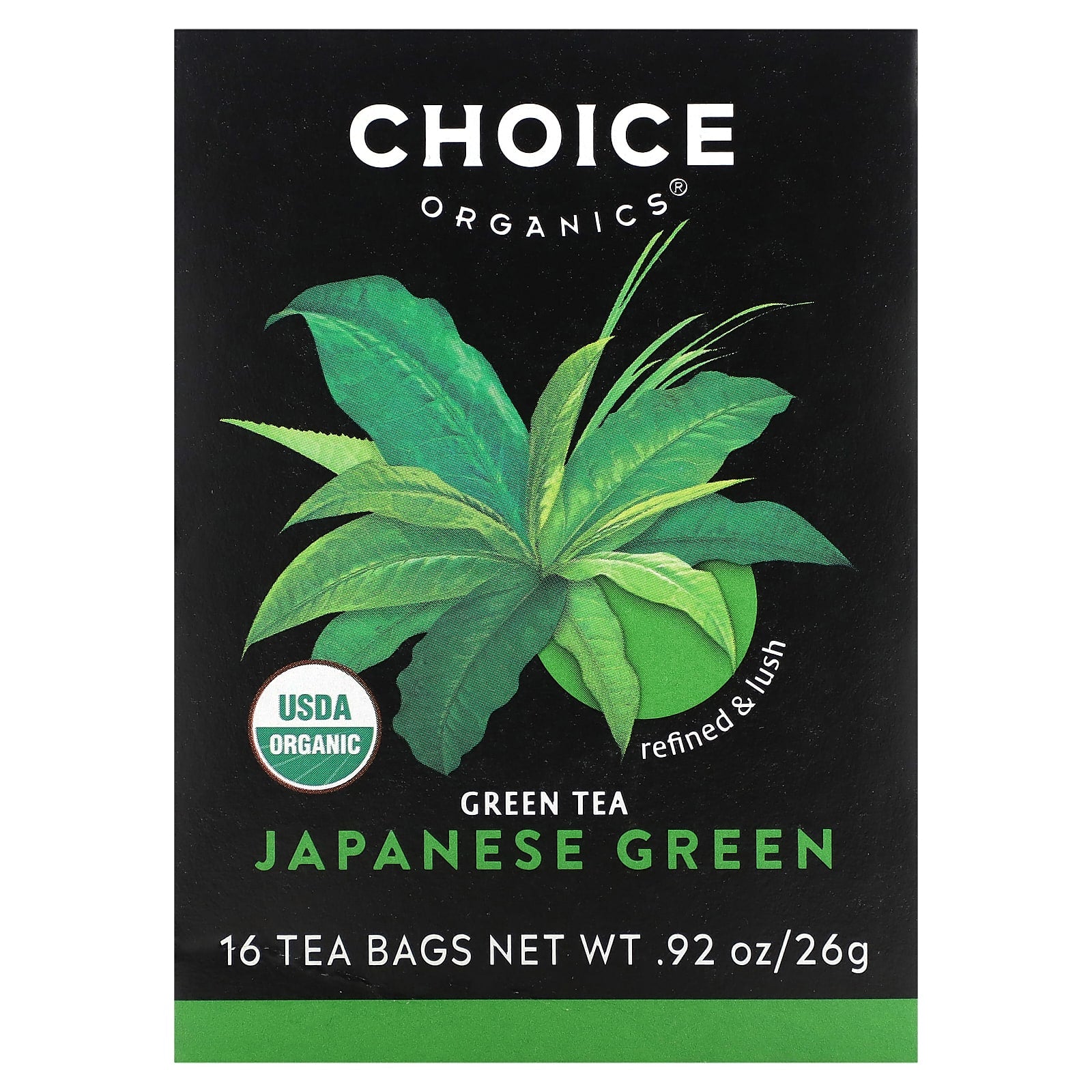 Choice Organic Teas-Green Tea-Japanese Green-16 Tea Bags-.92 oz (26 g)