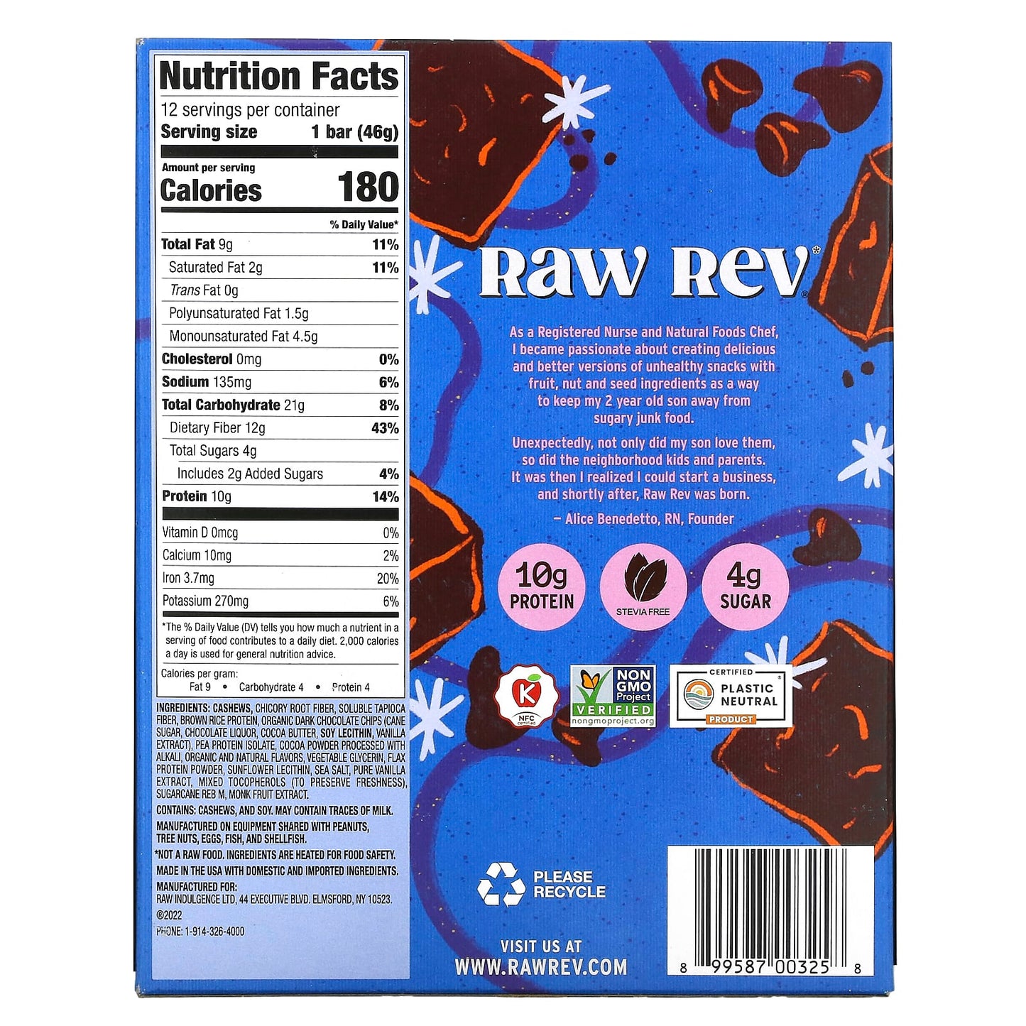 Raw Rev, Double Chocolate Brownie Batter, 12 Bars, 1.6 oz (46 g) Each