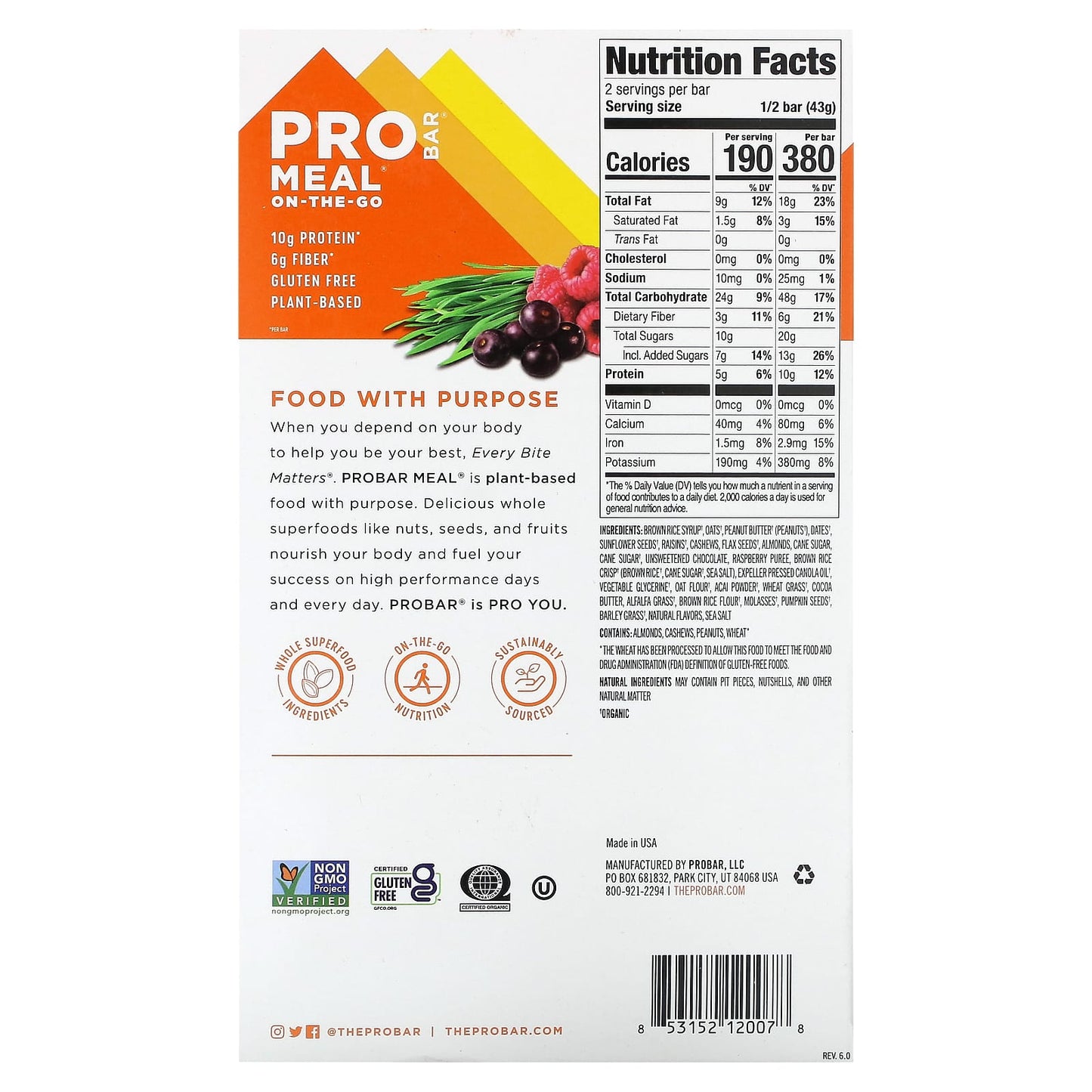 ProBar, Meal On-The-Go, Superfood Slam, 12 Bars, 3 oz (85 g) Each