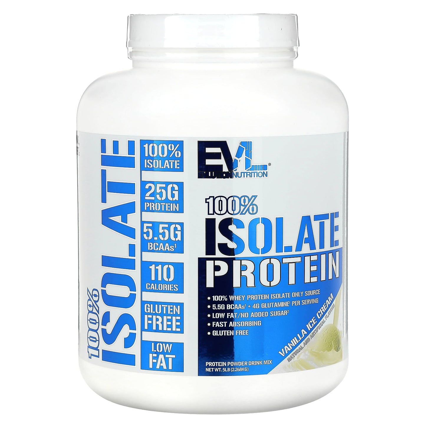 EVLution Nutrition-100% Isolate Protein-Vanilla Ice Cream-5 lb (2.268 kg)