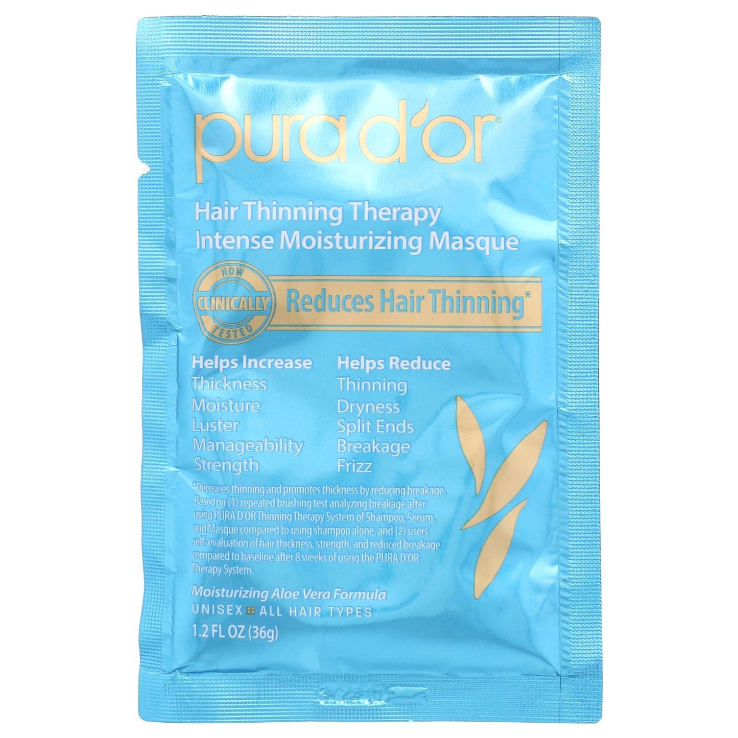 Pura D'or, Hair Thinning Therapy, Intense Moisturizing Masque, 8 Packets, 1.2 fl oz Each