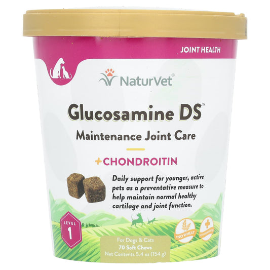 NaturVet-Glucosamine DS-Maintenance Joint Care + Chondroitin-For Dogs & Cats-Level 1-70 Soft Chews-5.4 oz (154 g)