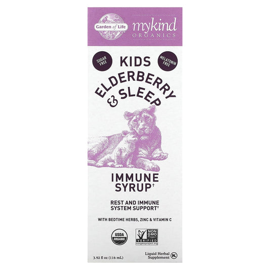 Garden of Life-Mykind Organics-Kids Elderberry & Sleep-Immune Syrup with Bedtime Herbs-Zinc & Vitamin C-3.92 fl oz (116 ml)