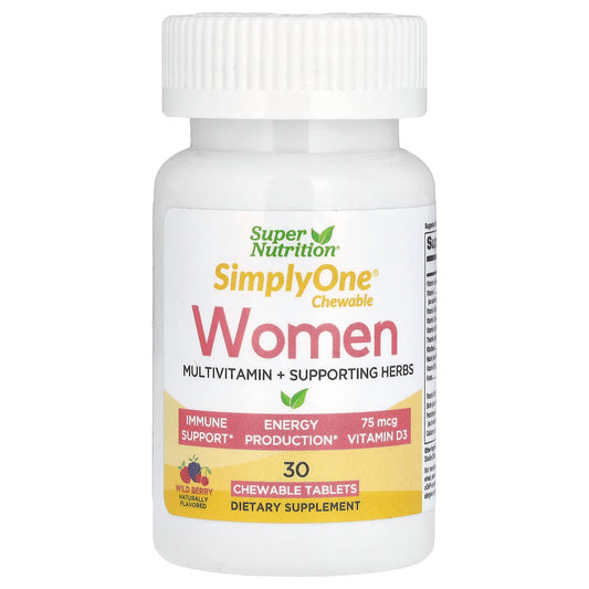 Super Nutrition-SimplyOne-Women-Multivitamin + Supporting Herbs-Wild-Berry-30 Chewables